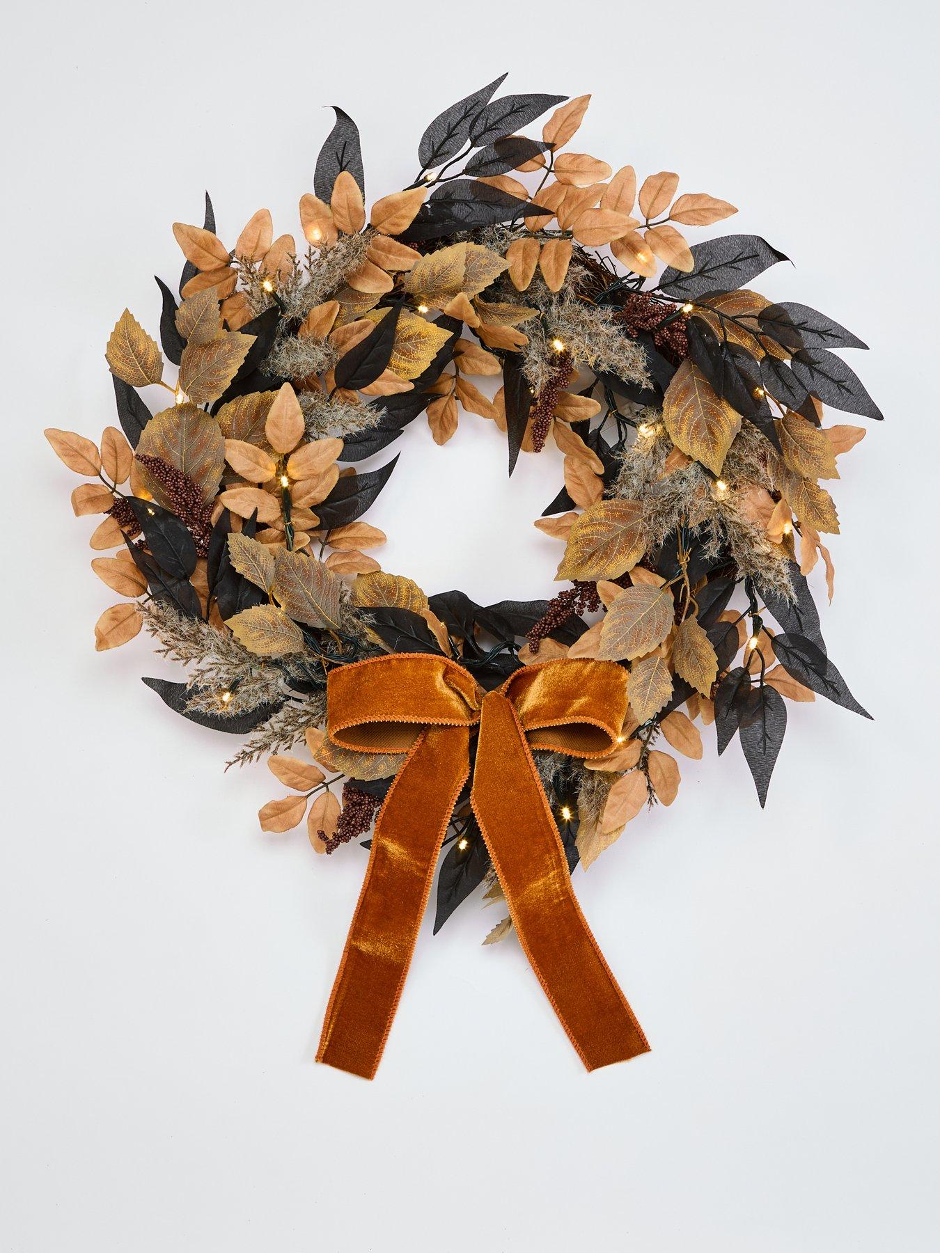 Image 2 of 5 of The Very Collection 60cm Lit&nbsp;Autumn Wreath with Velvet Bow