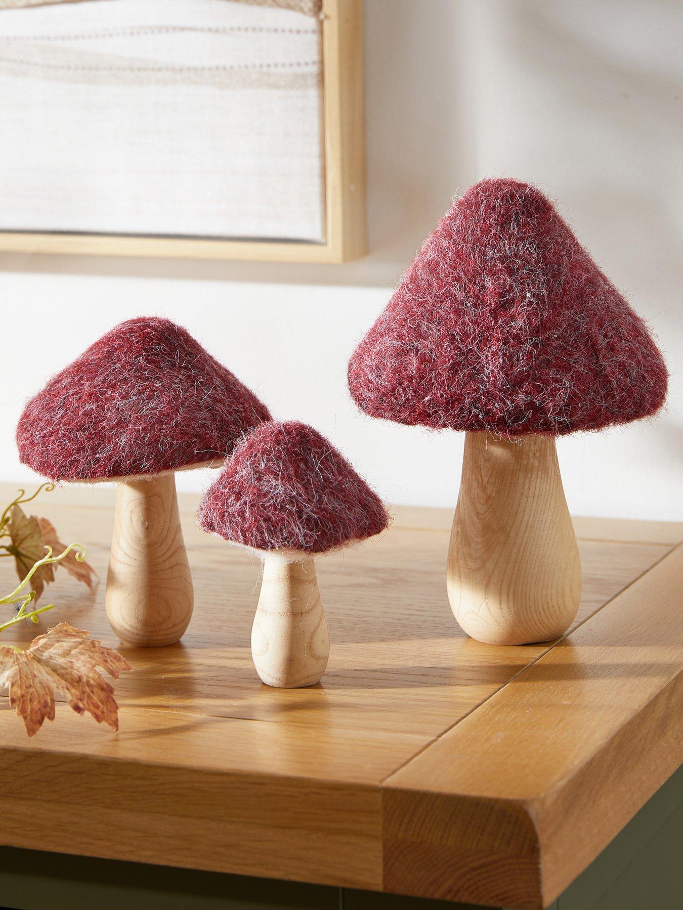 The Very Collection Set of 3 Fur Toadstool Autumn Decorations - Red