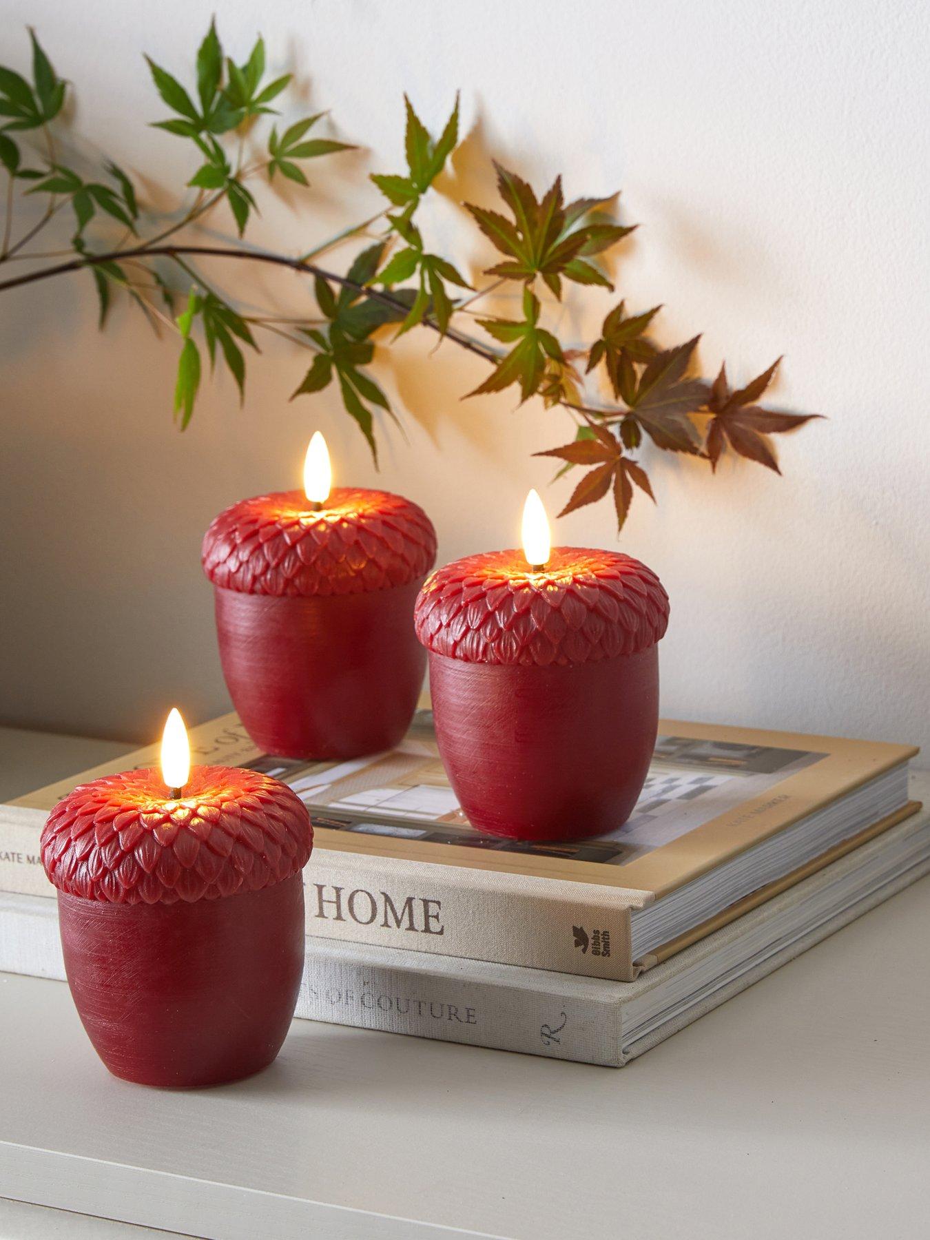 The Very Collection Set Of 3 Acorn LED Candle Light Autumn Decorations