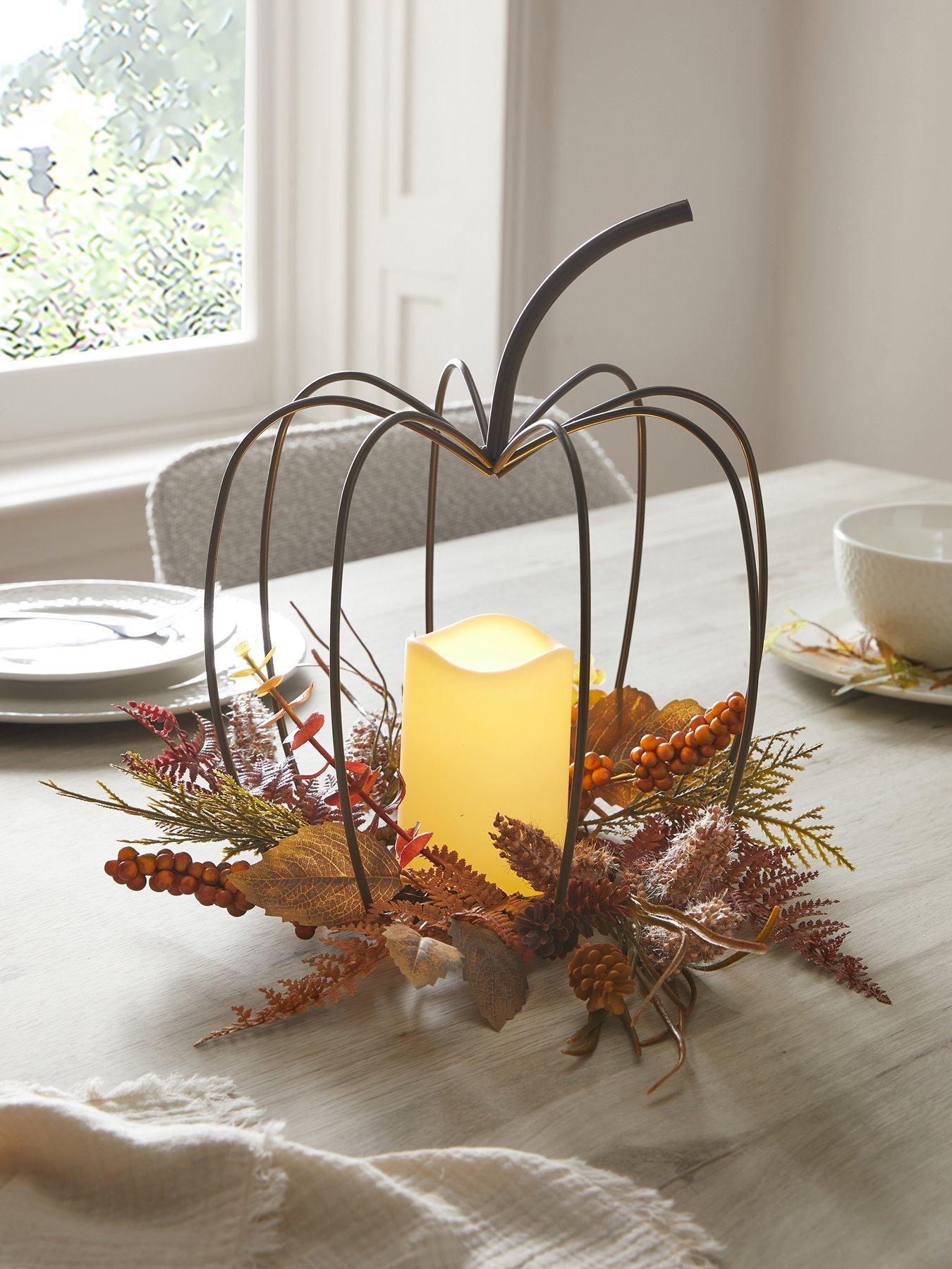 Image 1 of 7 of The Very Collection Pumpkin Table Centre With LED Candle Autumn Decoration