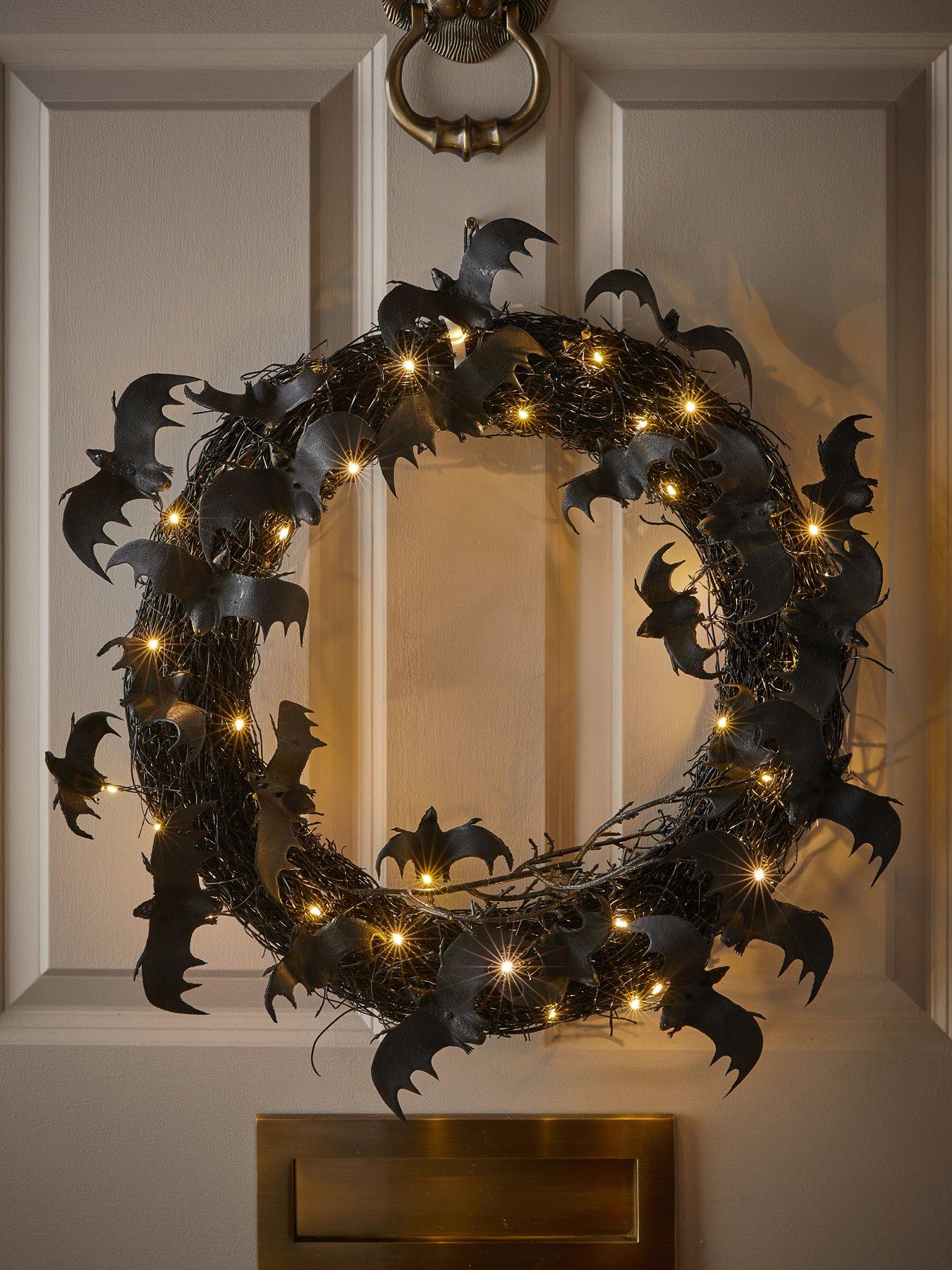 The Very Collection Pre Lit Bat Wreath Halloween Decoration