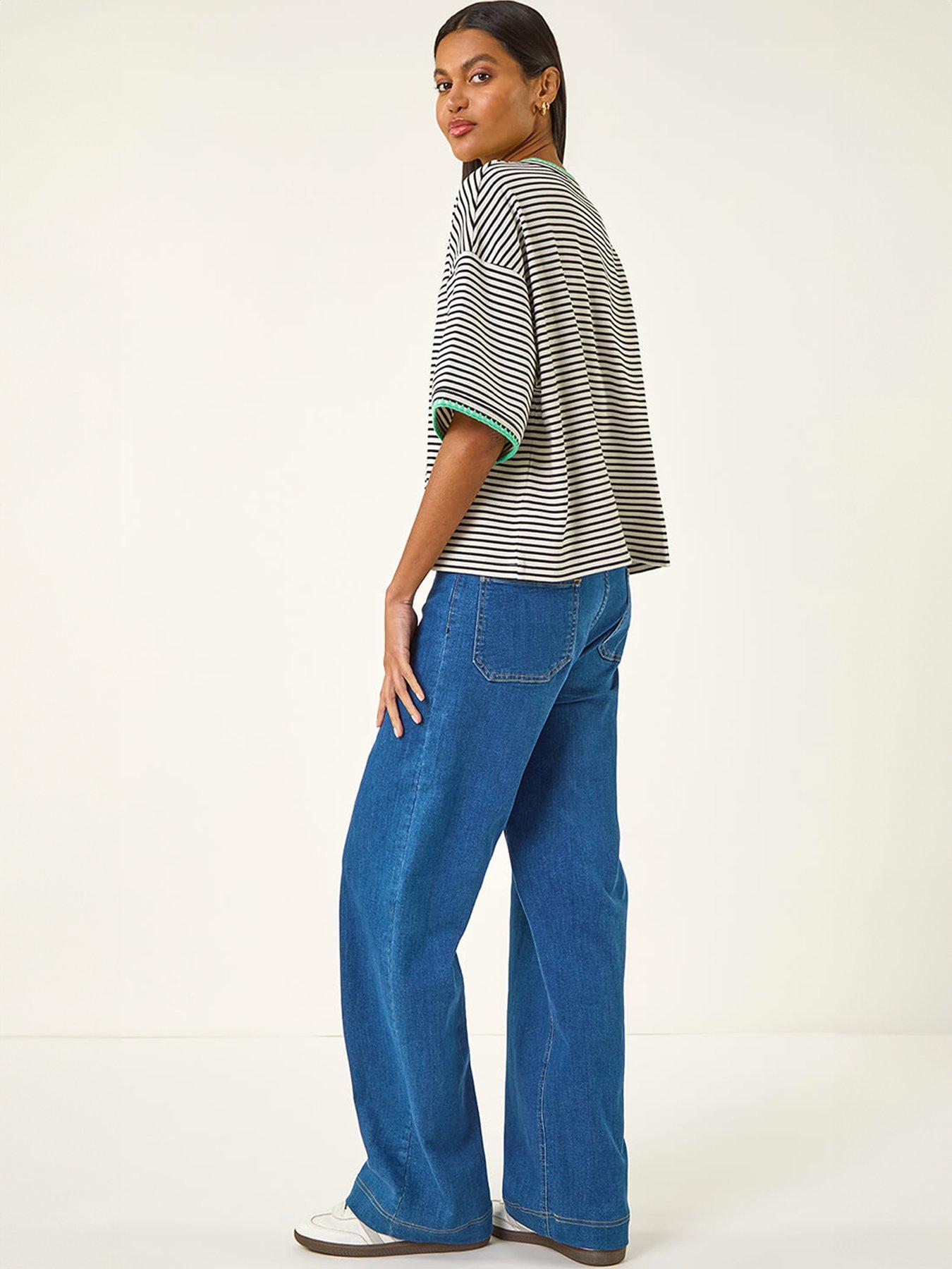 Image 2 of 5 of Roman Stripe Print Stretch Tunic Top