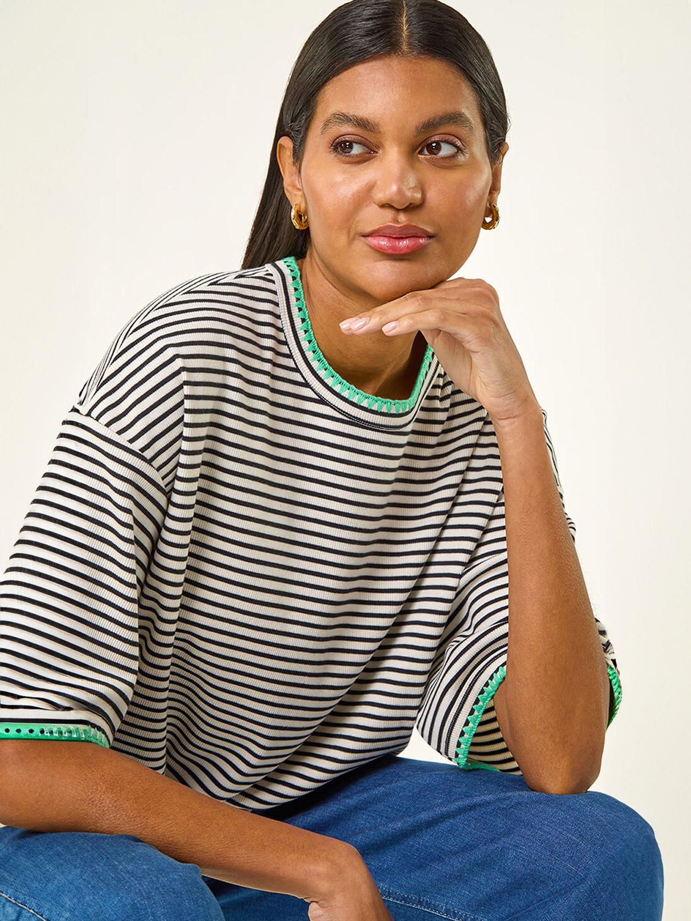 Image 4 of 5 of Roman Stripe Print Stretch Tunic Top