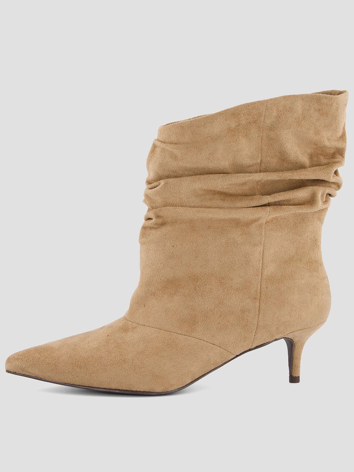 Image 1 of 7 of The Very Collection Kitten Heel Slouch Calf Boot - Tan