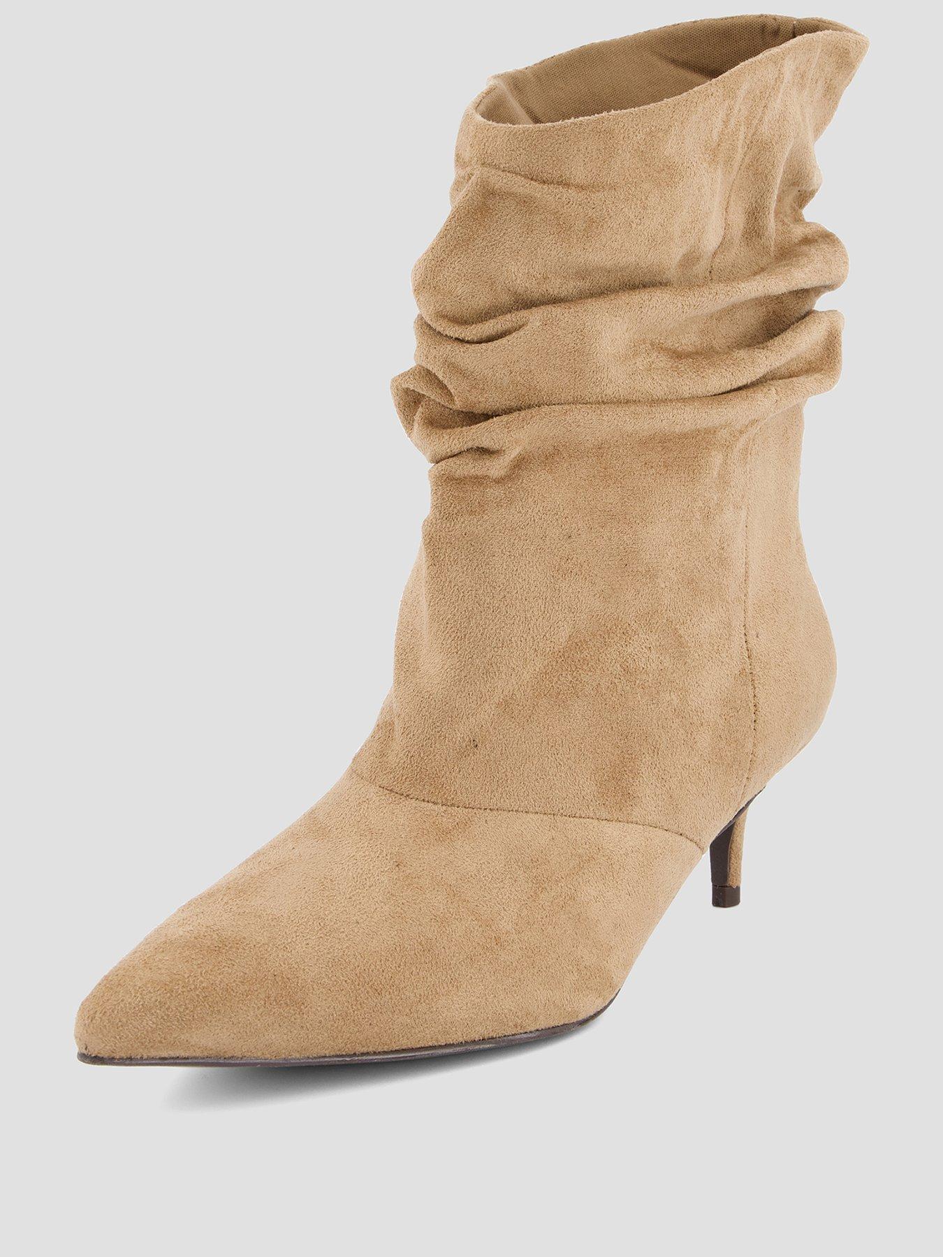 Image 2 of 7 of The Very Collection Kitten Heel Slouch Calf Boot - Tan