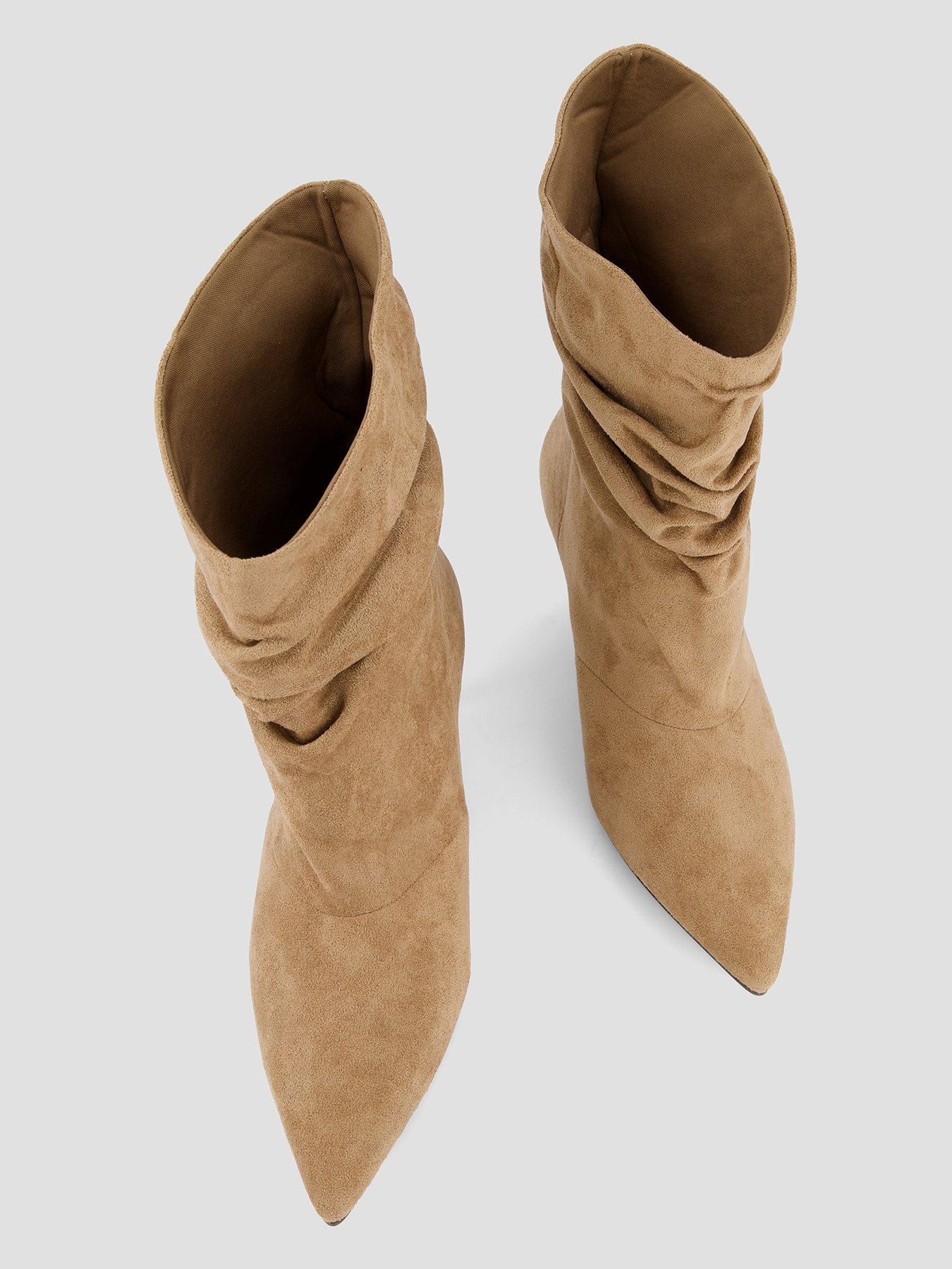 Image 3 of 7 of The Very Collection Kitten Heel Slouch Calf Boot - Tan