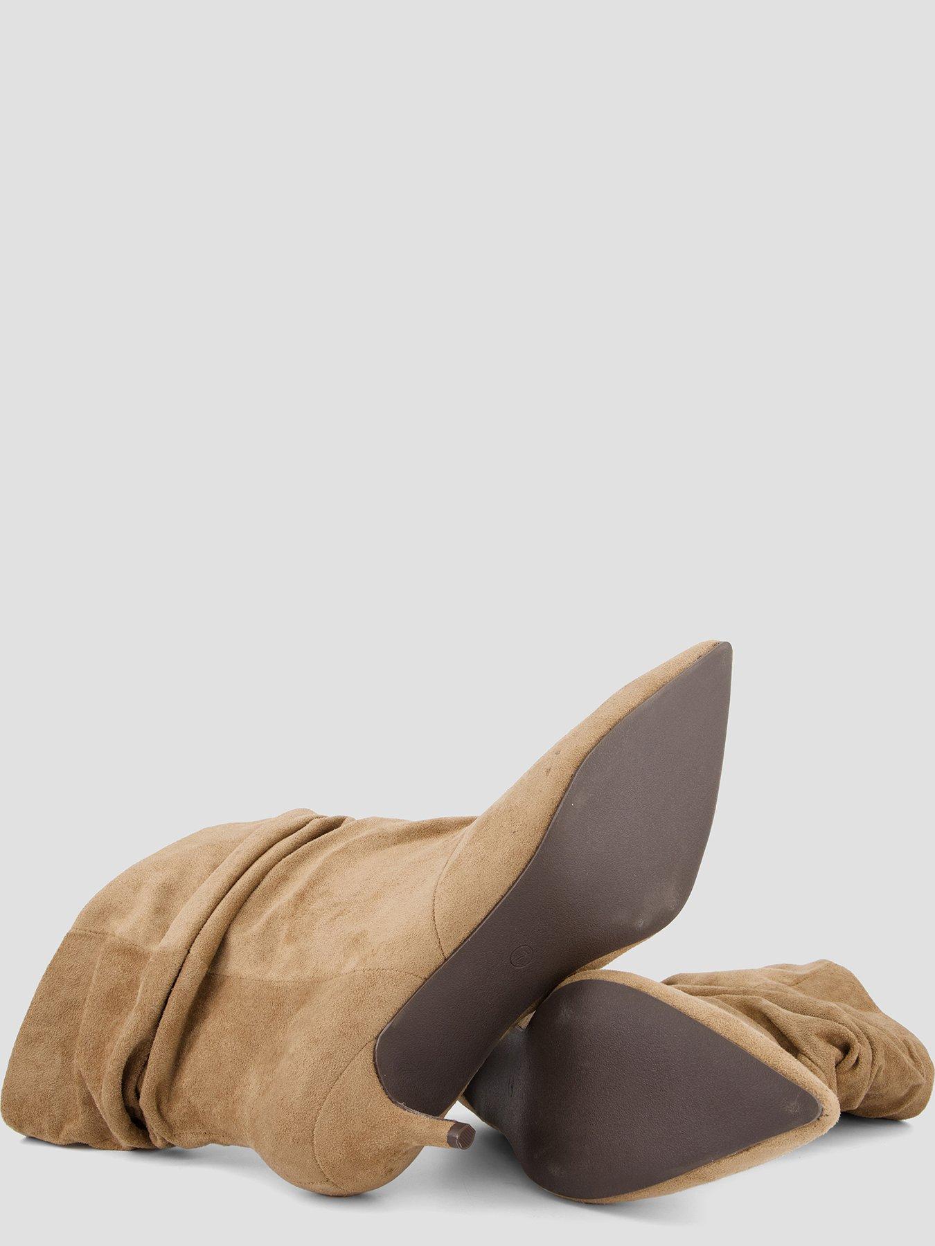Image 4 of 7 of The Very Collection Kitten Heel Slouch Calf Boot - Tan