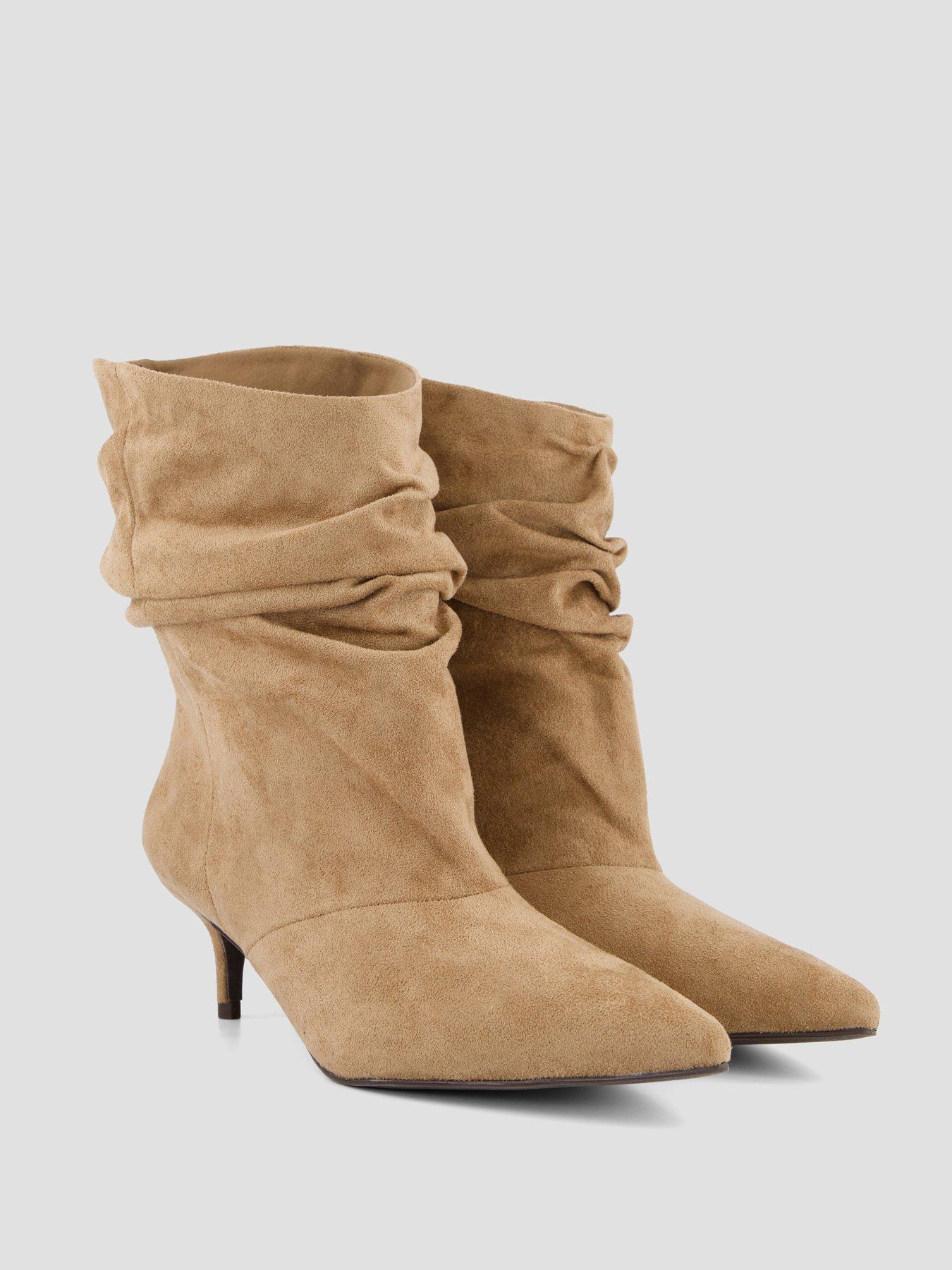 Image 6 of 7 of The Very Collection Kitten Heel Slouch Calf Boot - Tan