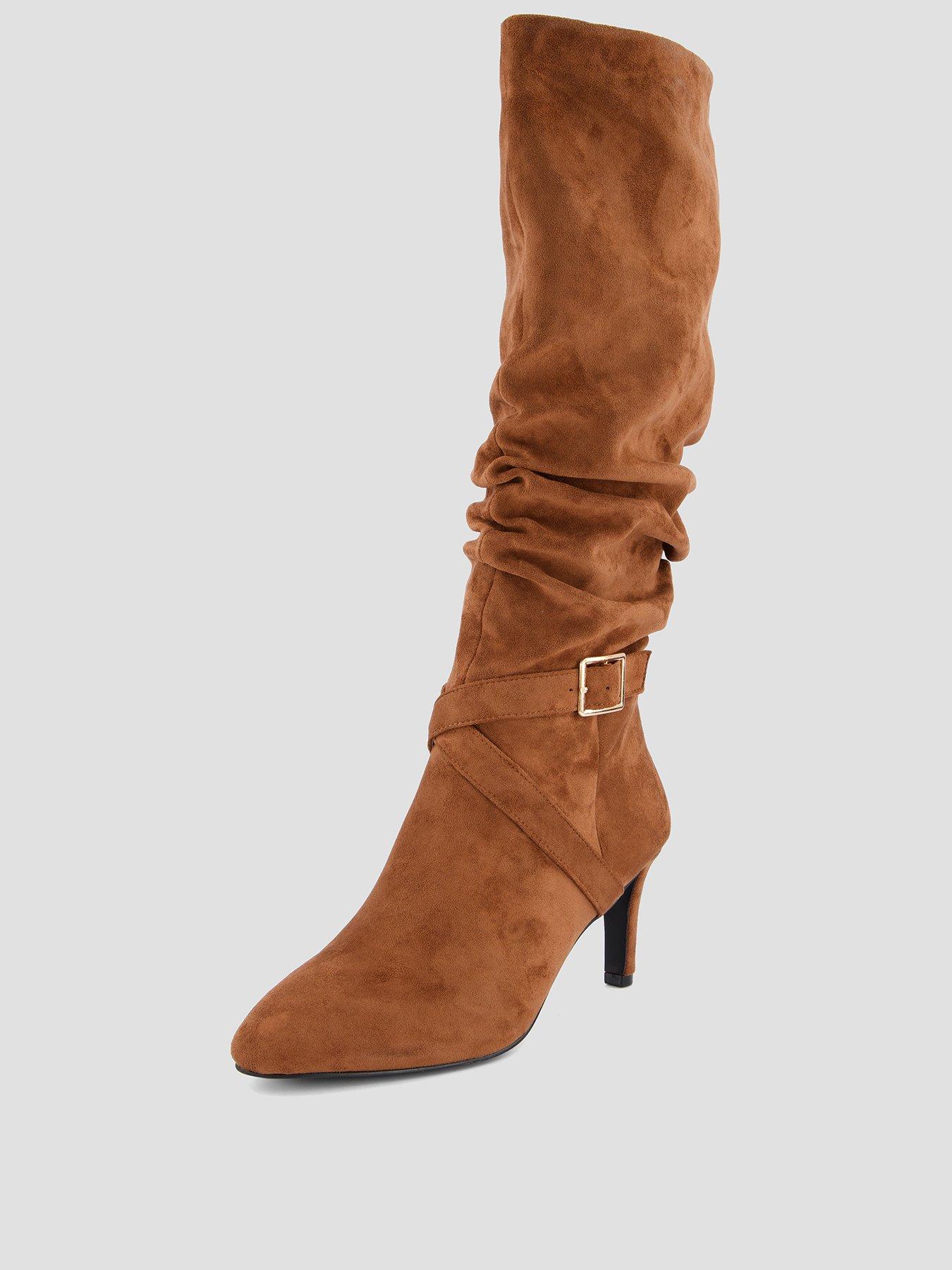 Image 2 of 7 of The Very Collection Slouch Heeled Knee Boot - Tan