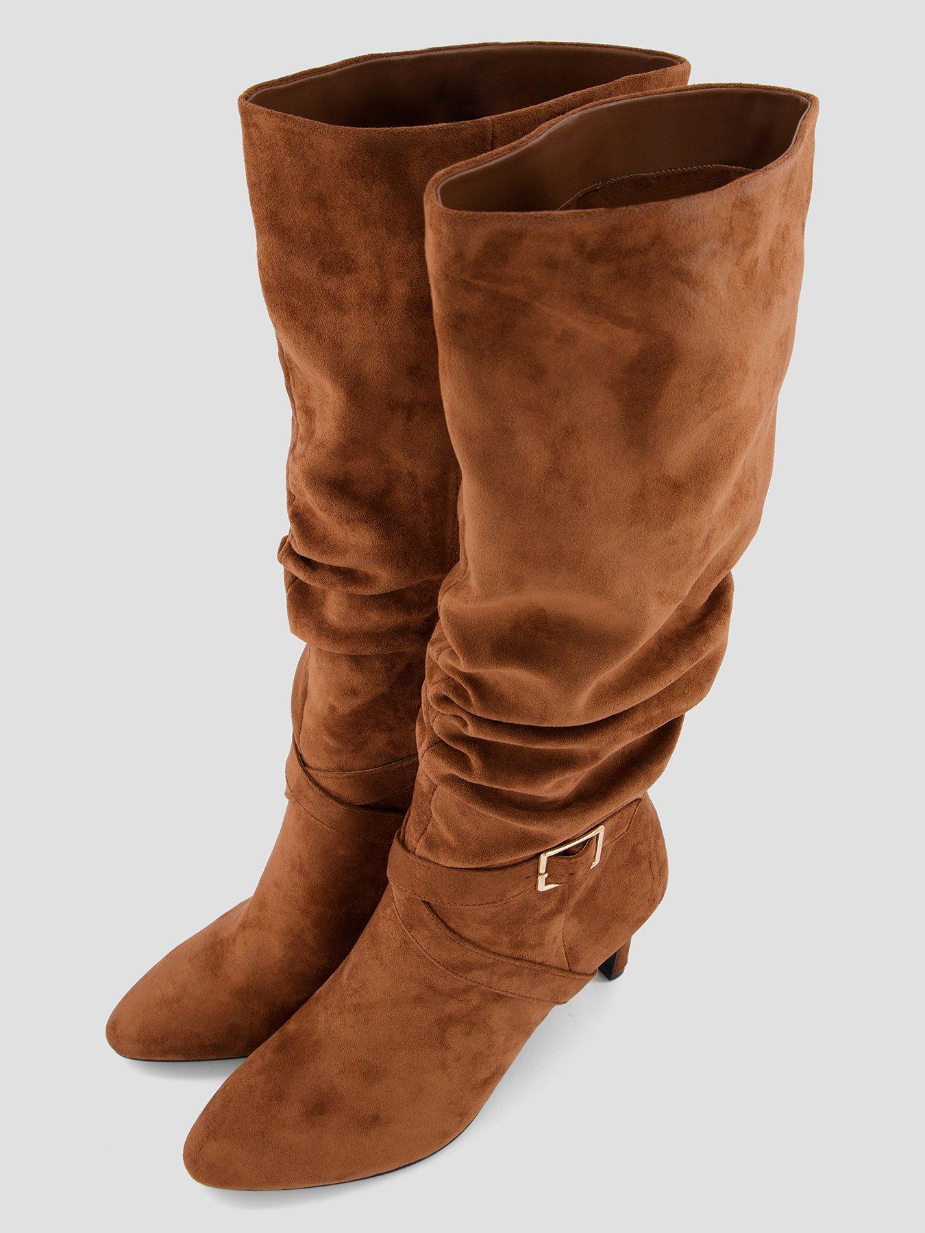 Image 3 of 7 of The Very Collection Slouch Heeled Knee Boot - Tan