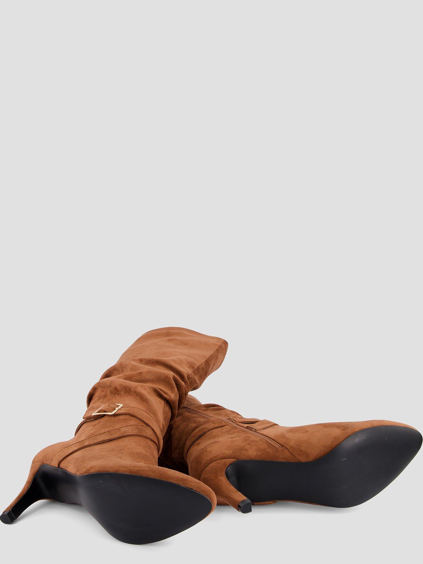 Image 4 of 7 of The Very Collection Slouch Heeled Knee Boot - Tan