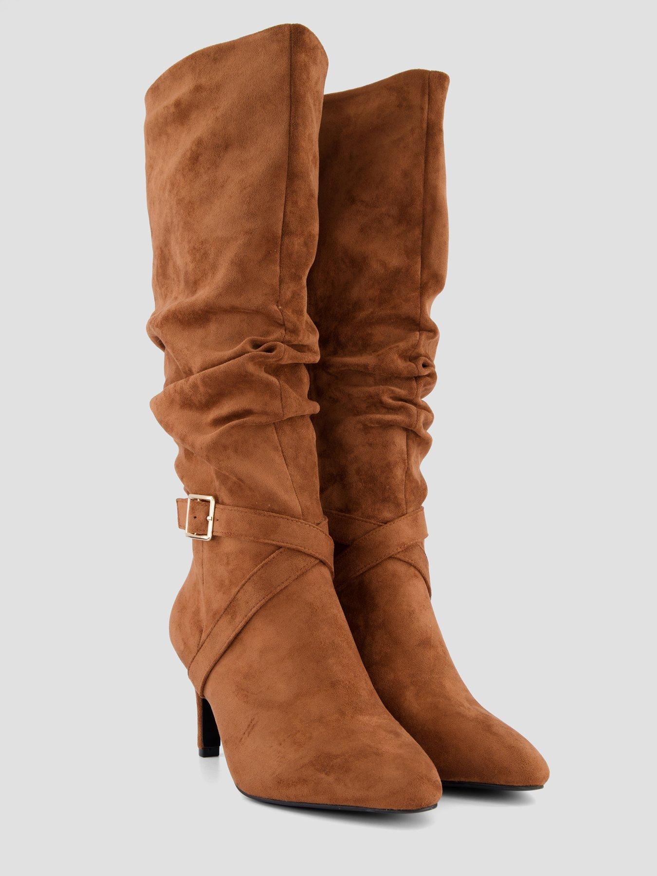 Image 6 of 7 of The Very Collection Slouch Heeled Knee Boot - Tan