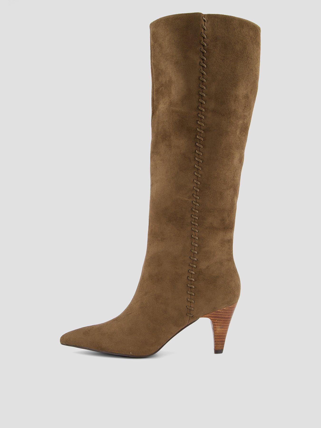 The Very Collection Knee Boot With Stitch Detail - Khaki