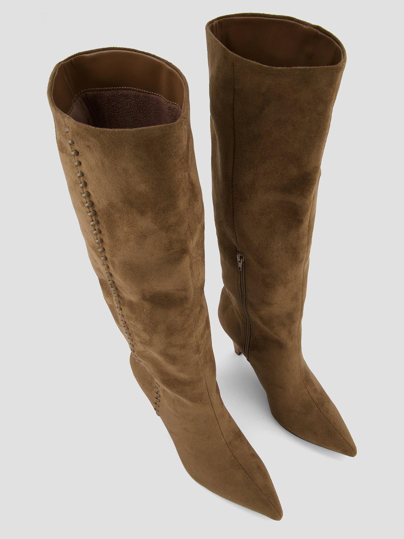 Image 4 of 8 of The Very Collection Knee Boot With Stitch Detail - Khaki