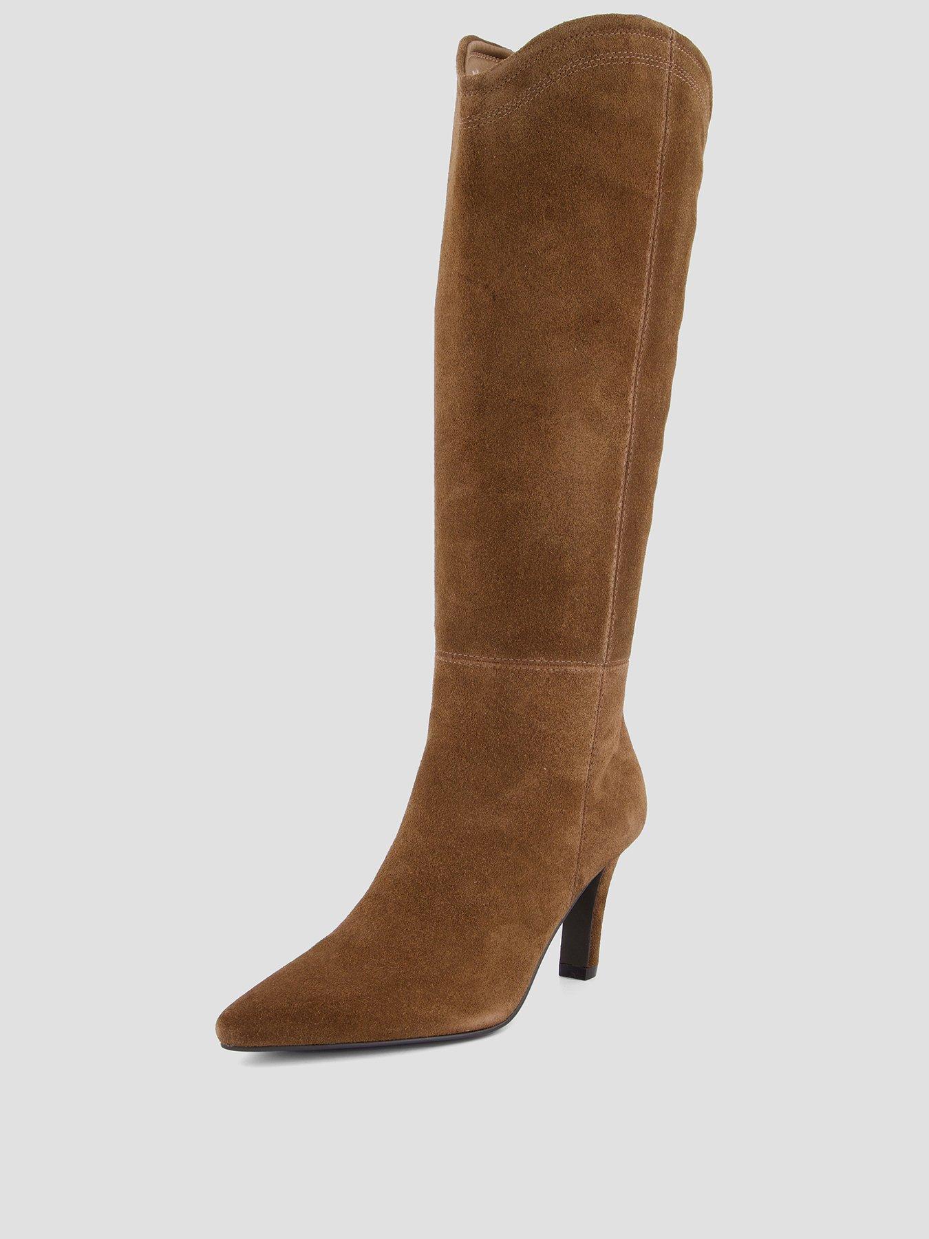Image 2 of 8 of The Very Collection Womens Knee-High Pointed Toe Real&nbsp;Suede Heeled Boots - Tan