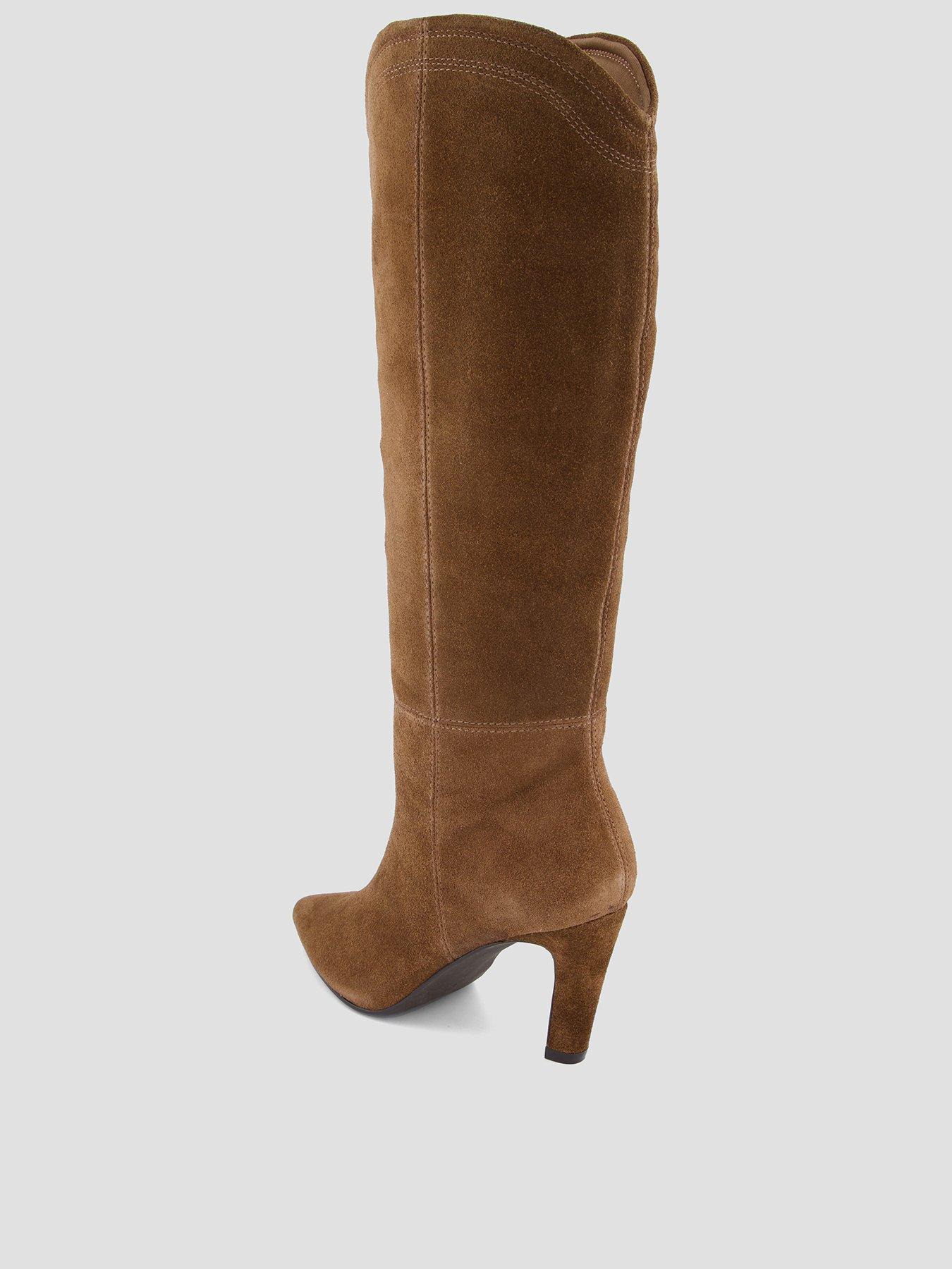 Image 3 of 8 of The Very Collection Womens Knee-High Pointed Toe Real&nbsp;Suede Heeled Boots - Tan