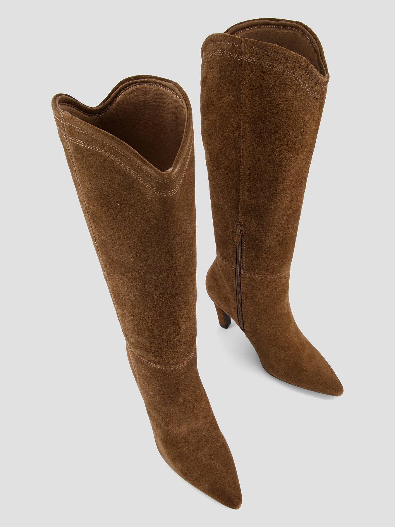 Image 4 of 8 of The Very Collection Womens Knee-High Pointed Toe Real&nbsp;Suede Heeled Boots - Tan