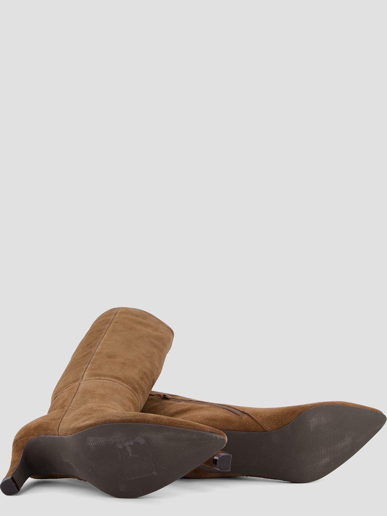 Image 5 of 8 of The Very Collection Womens Knee-High Pointed Toe Real&nbsp;Suede Heeled Boots - Tan