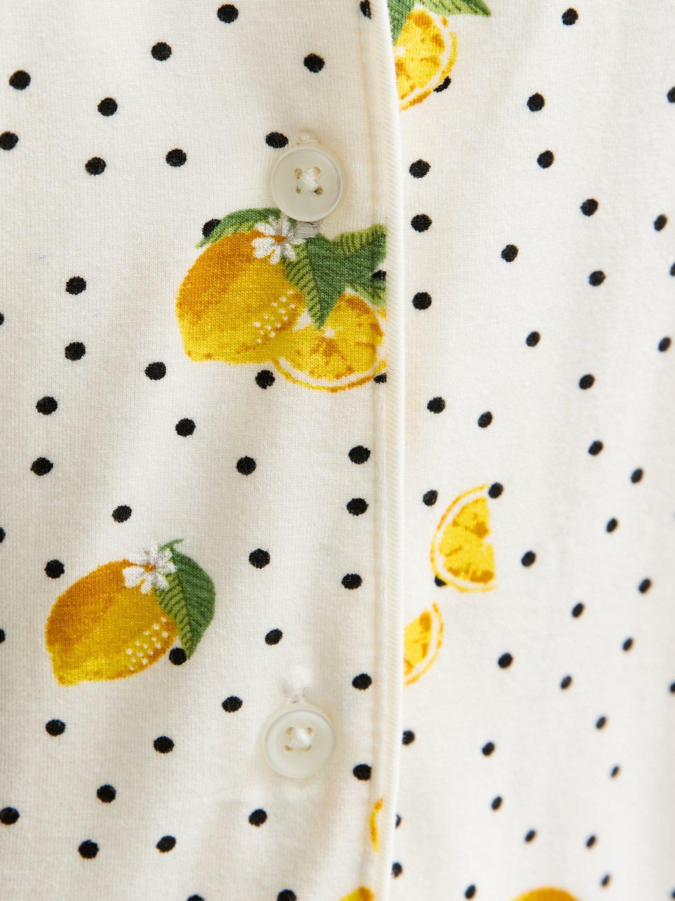 Image 5 of 5 of New Look Jersey Lemon Spot Print Pyjama Set - White