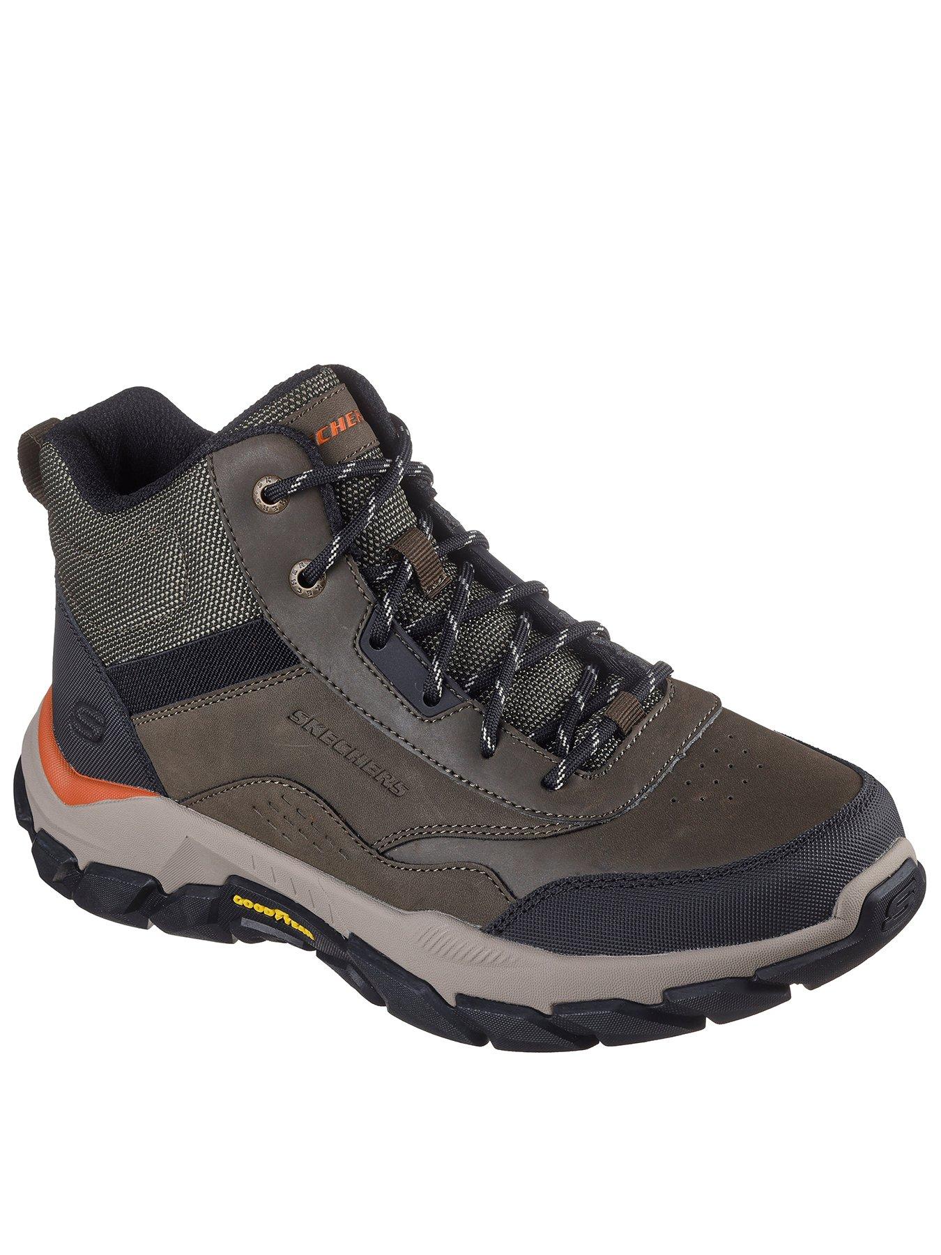 Skechers Men's Santoro Mid Top Leather Lace Up Boots With Mesh Collar Detail - Green