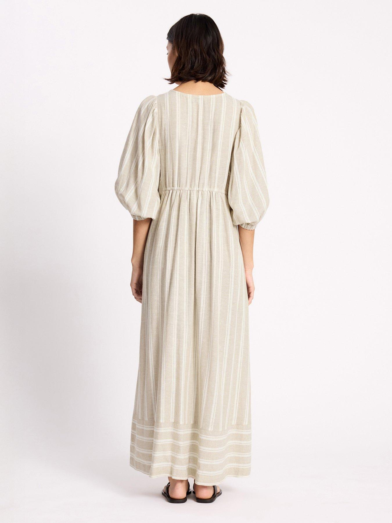 Image 2 of 5 of Albaray Linen Stripe V Neck Dress