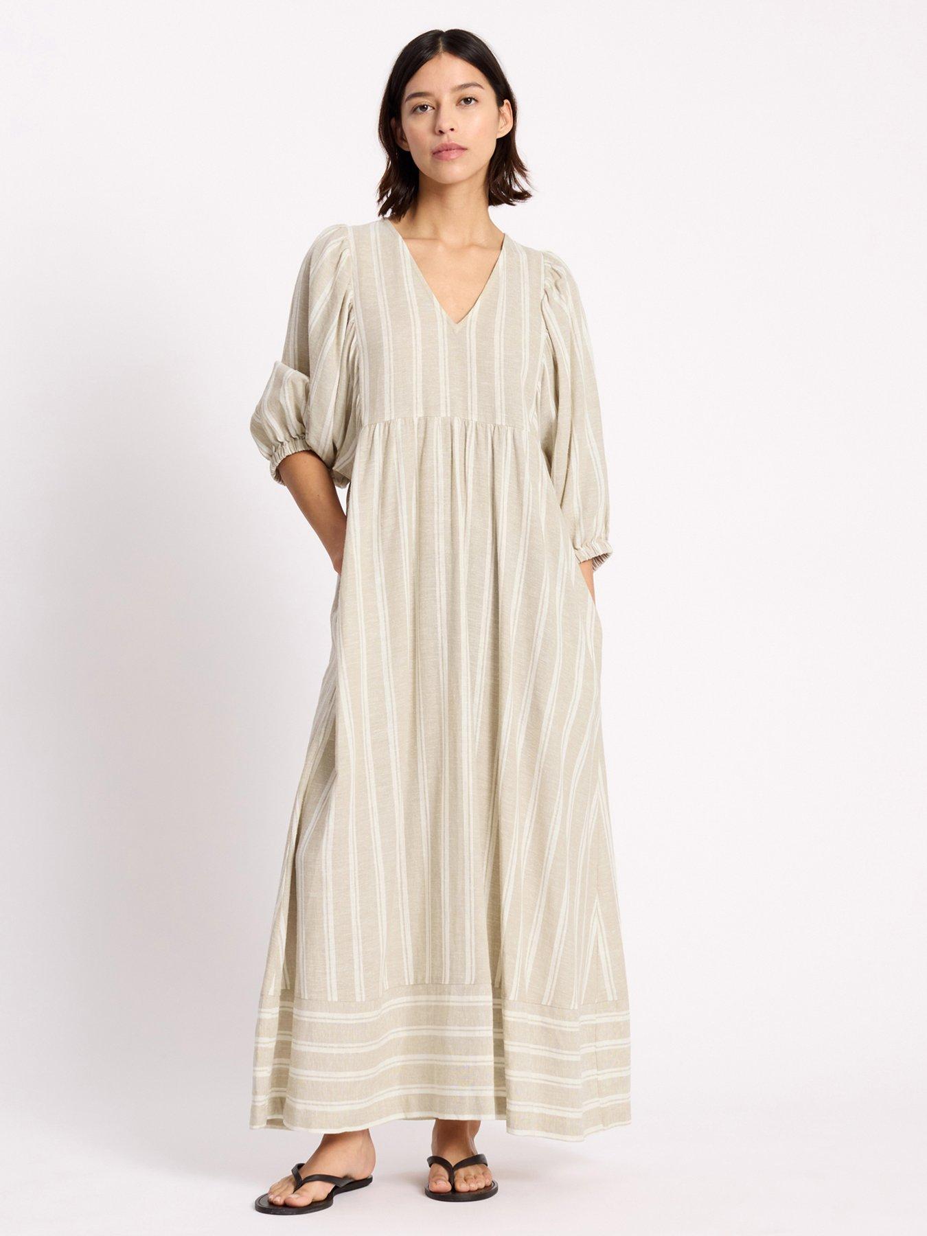 Image 4 of 5 of Albaray Linen Stripe V Neck Dress