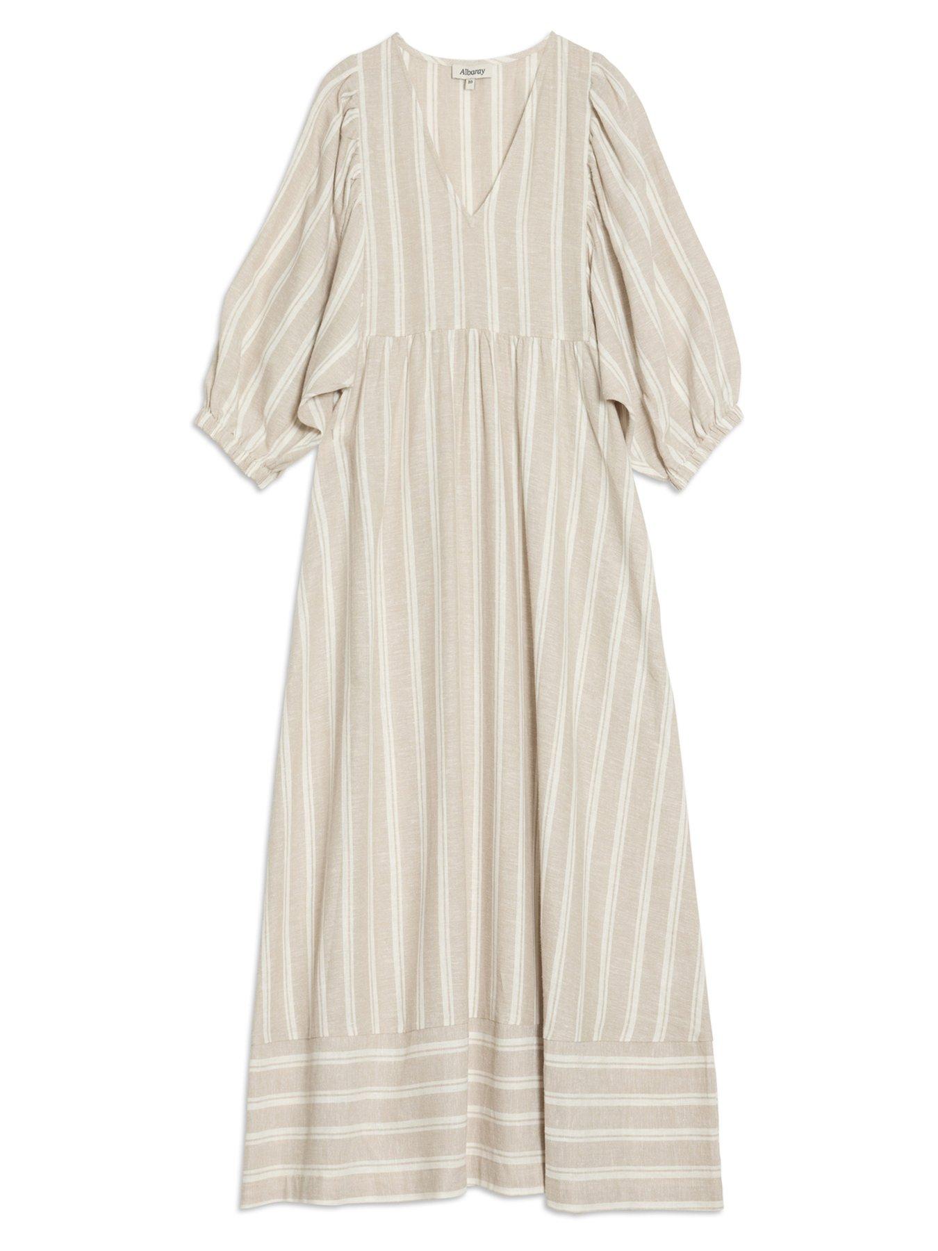 Image 5 of 5 of Albaray Linen Stripe V Neck Dress
