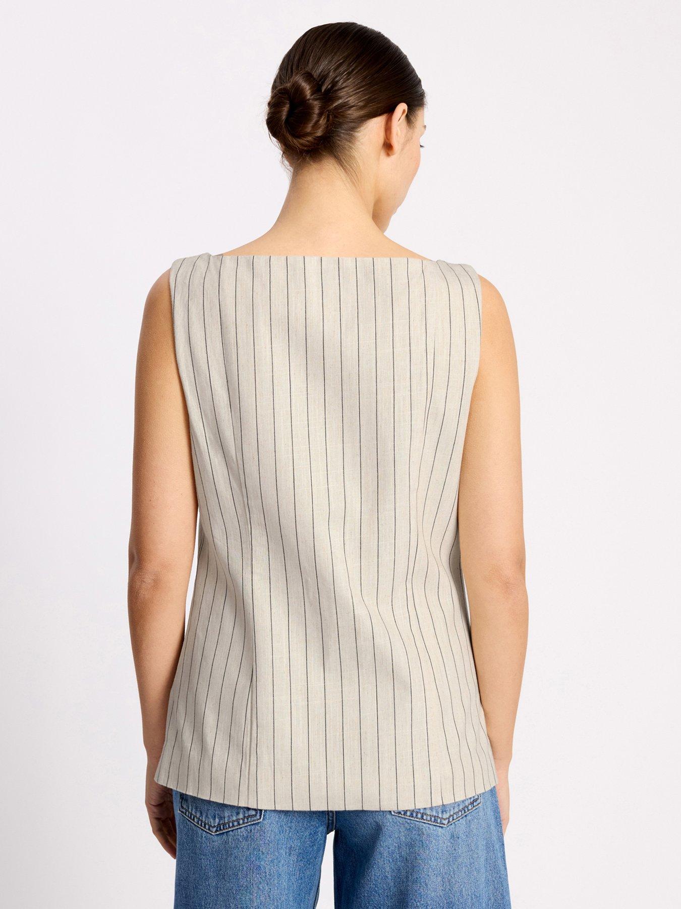 Image 2 of 6 of Albaray Linen Pinstripe Waistcoat - Cream