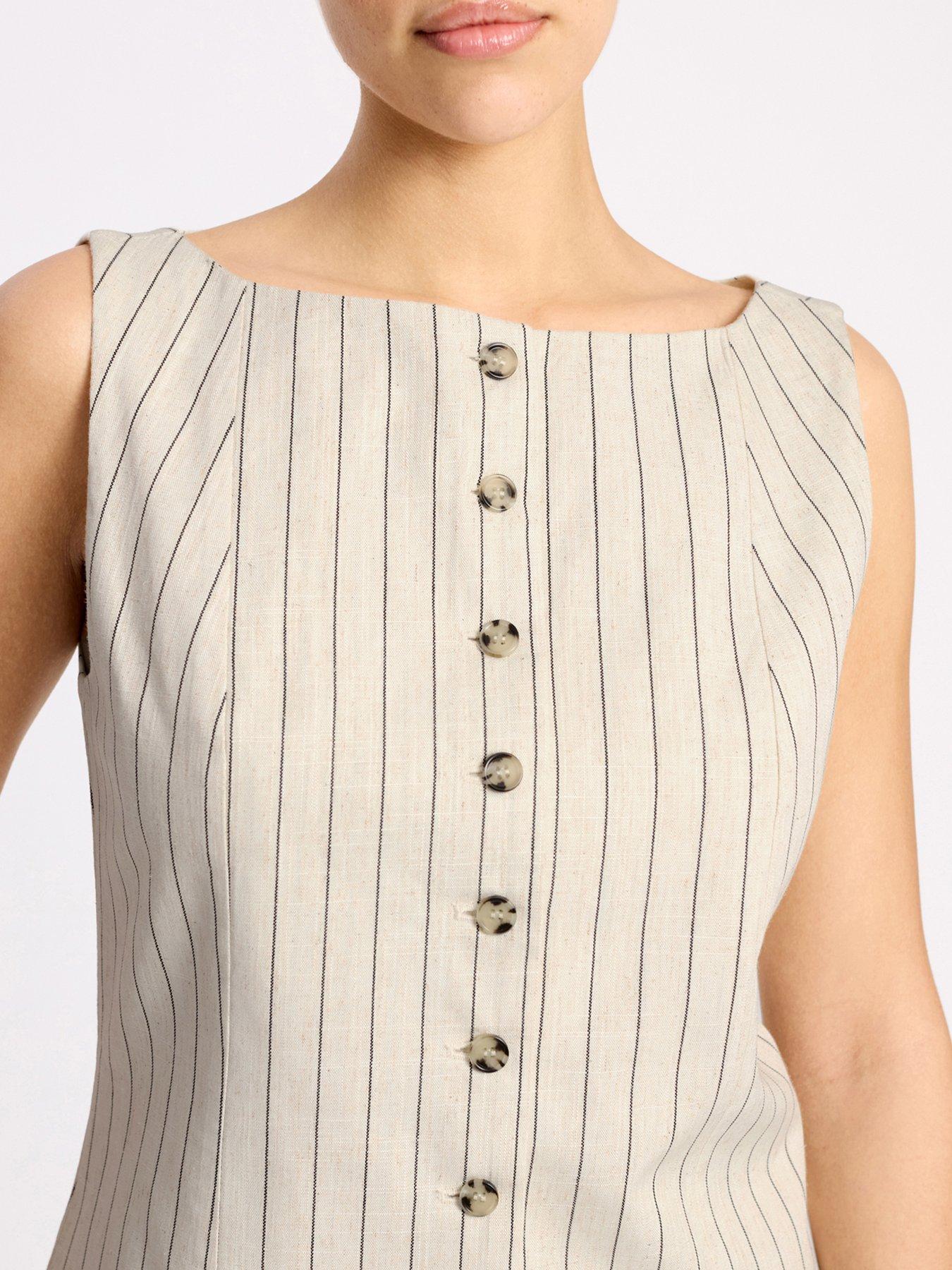Image 3 of 6 of Albaray Linen Pinstripe Waistcoat - Cream