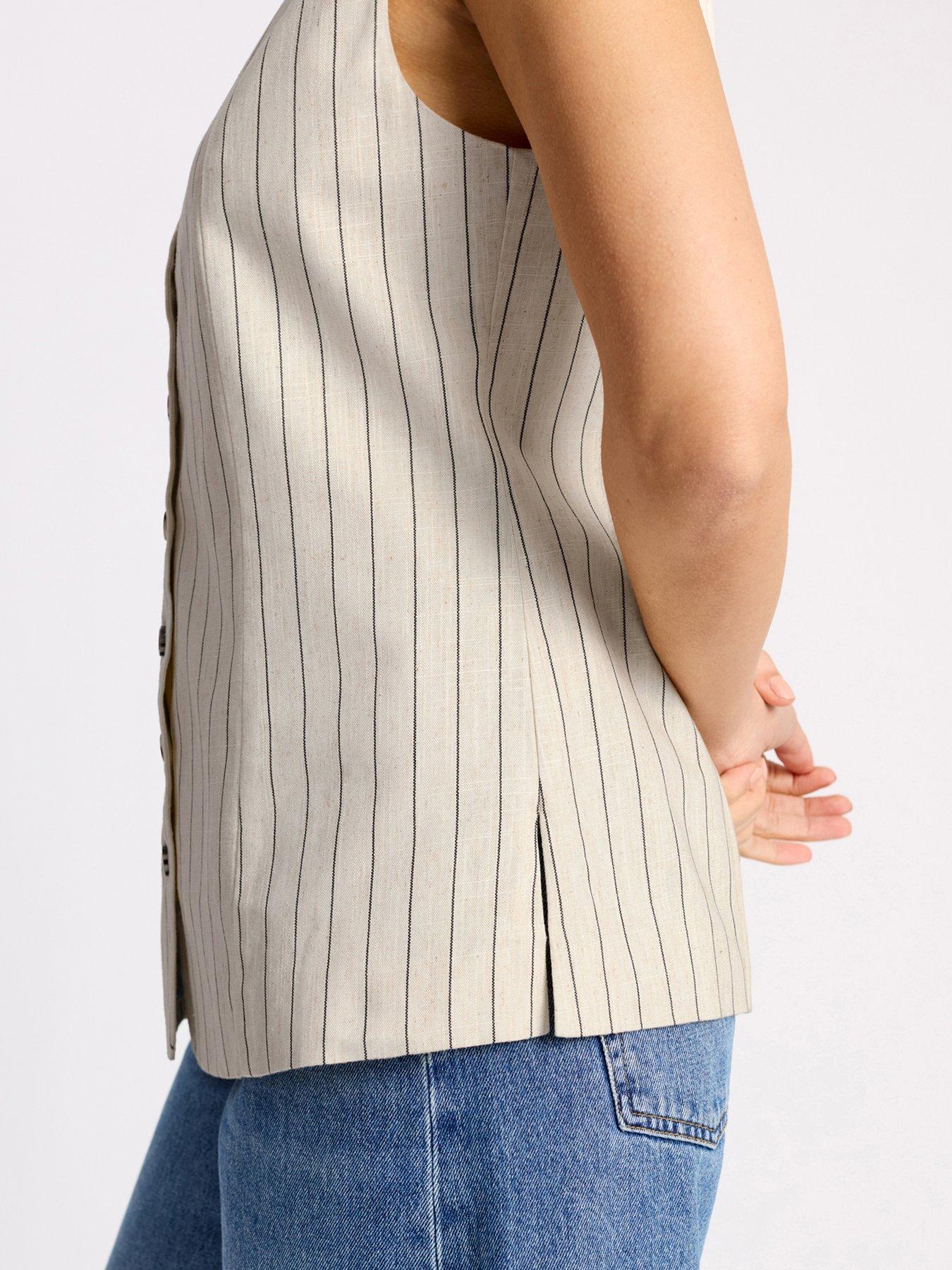 Image 4 of 6 of Albaray Linen Pinstripe Waistcoat - Cream