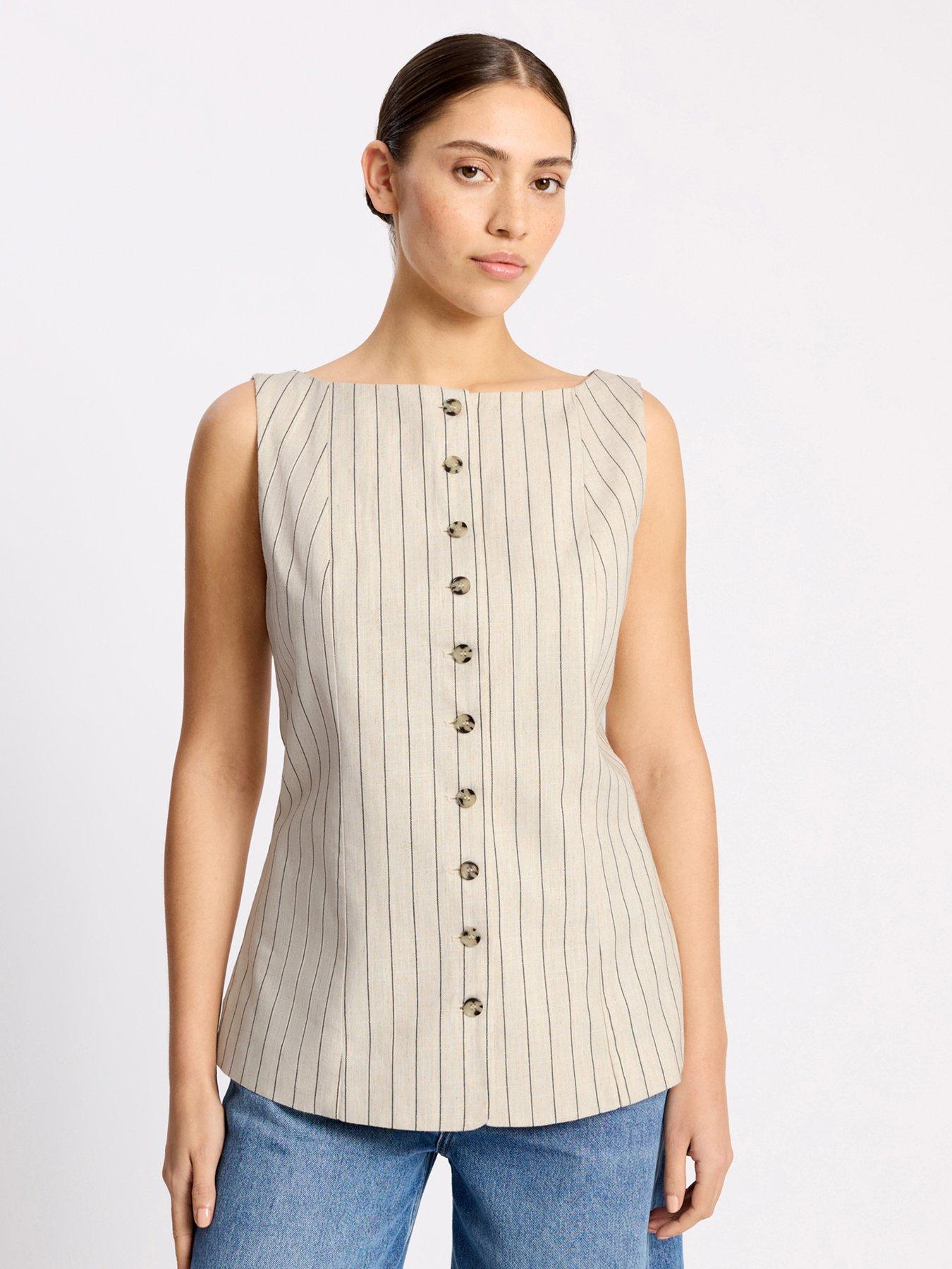 Image 5 of 6 of Albaray Linen Pinstripe Waistcoat - Cream