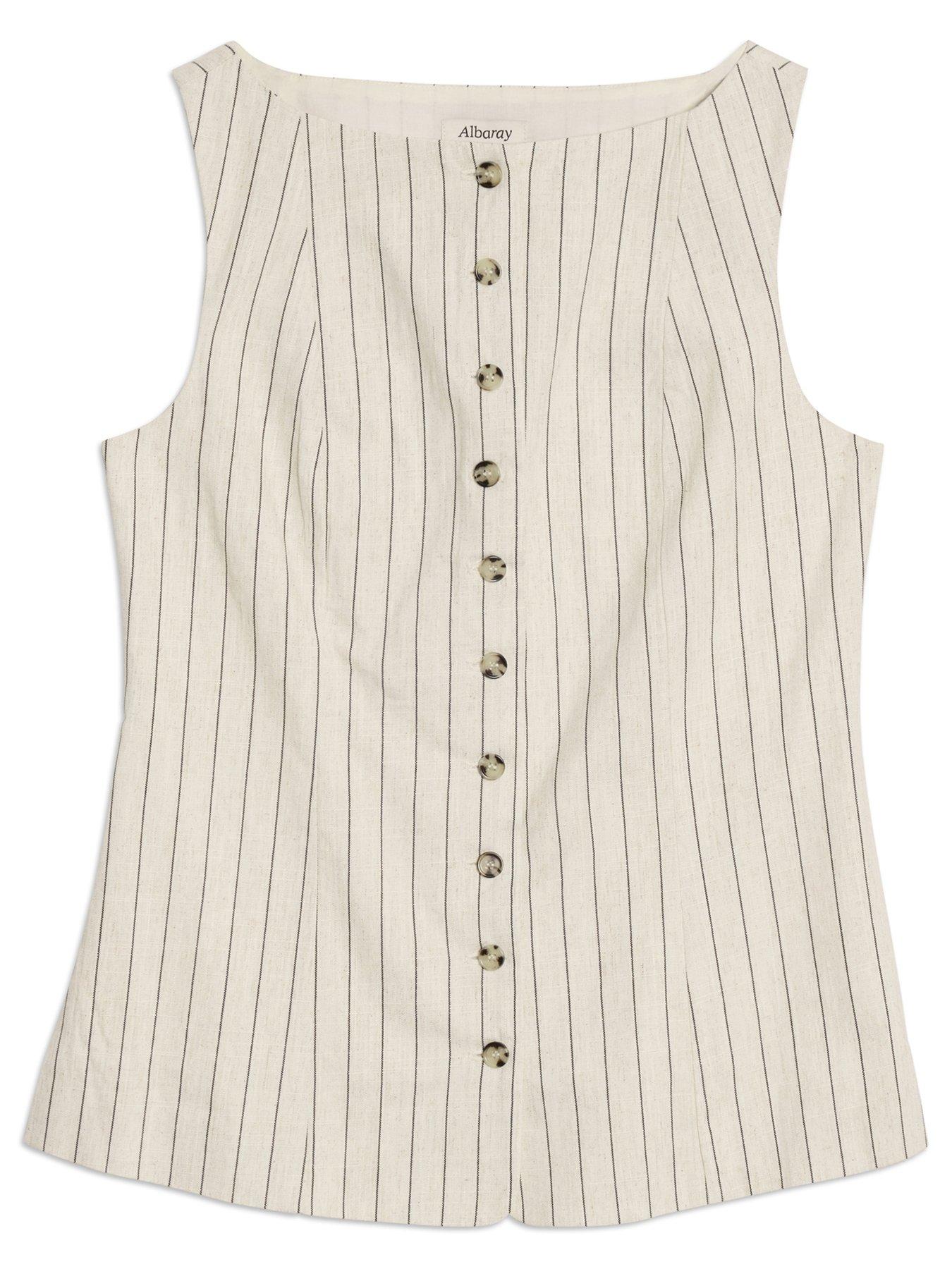 Image 6 of 6 of Albaray Linen Pinstripe Waistcoat - Cream