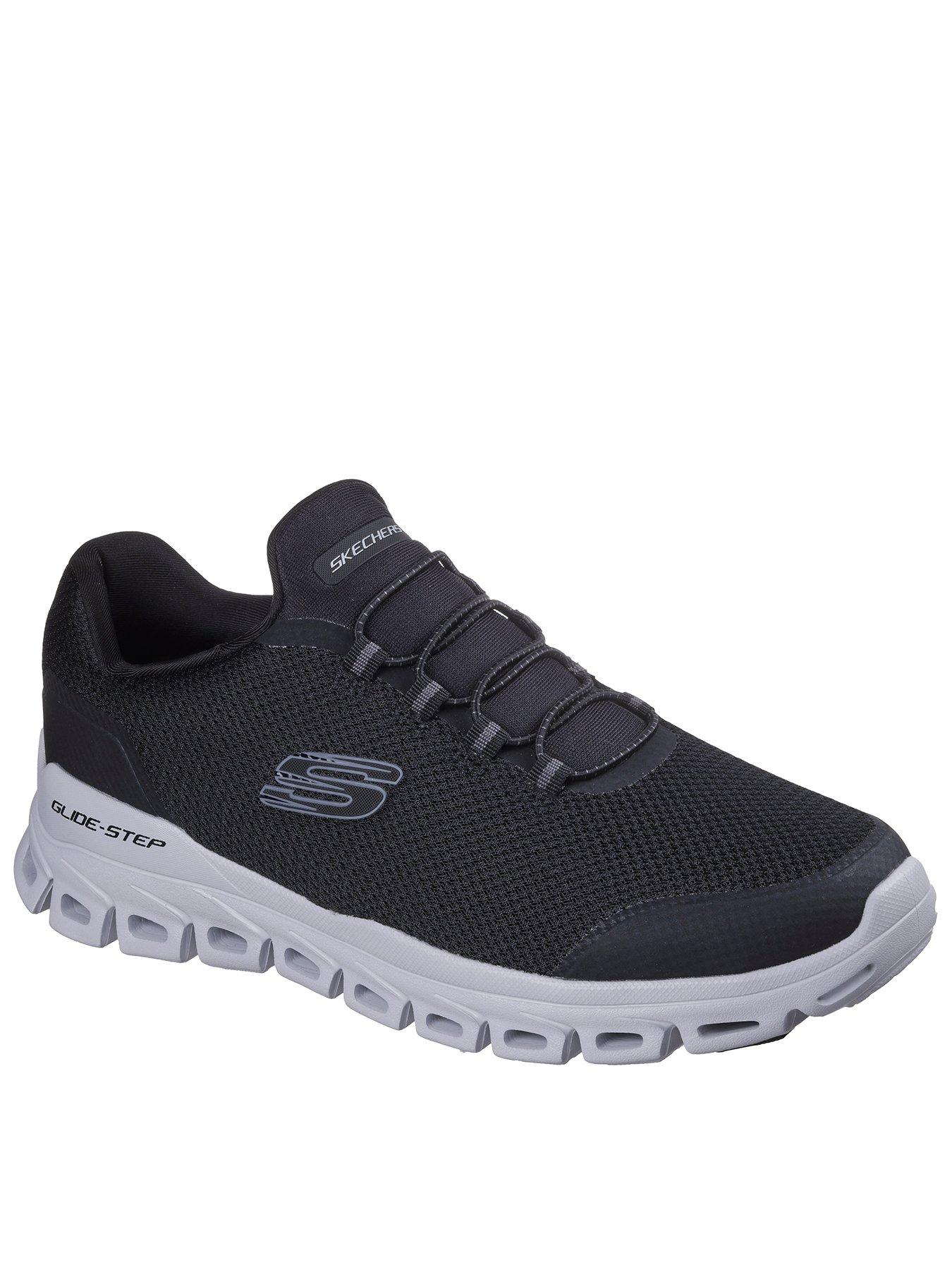Image 1 of 6 of Skechers Glide-Stepglide-Step Textured Mesh Round Stretch Lace Slip On Trainers - Black