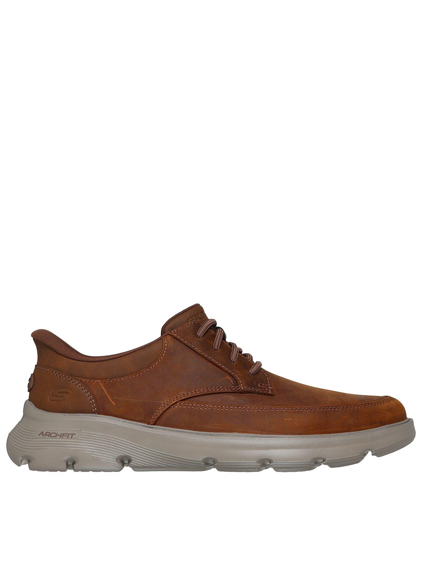 Skechers Leather Bungee Lace Slip-On Shoes - Brown