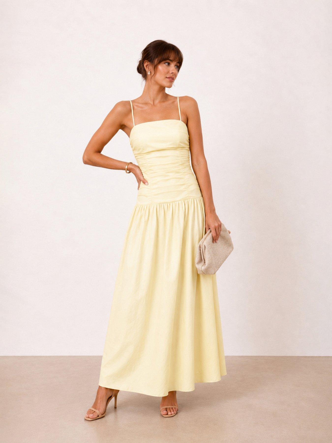 Style Cheat Bandeau Dropped Waist Maxi Dress - Yellow