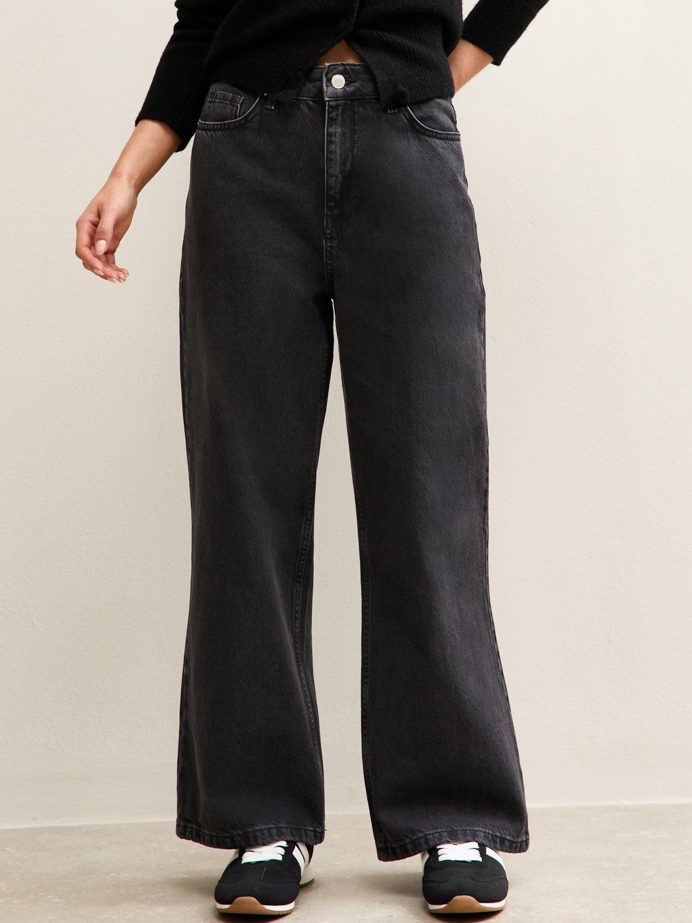 New Look Petite Washed Black Adalae Wide Leg Jeans