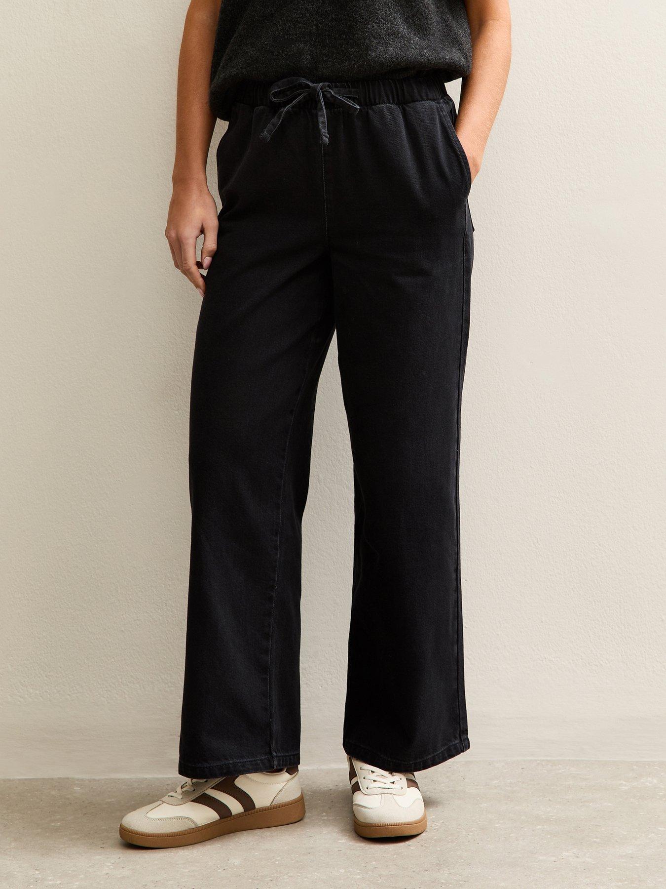 New Look Petite Black Pull On Wide Leg Jeans