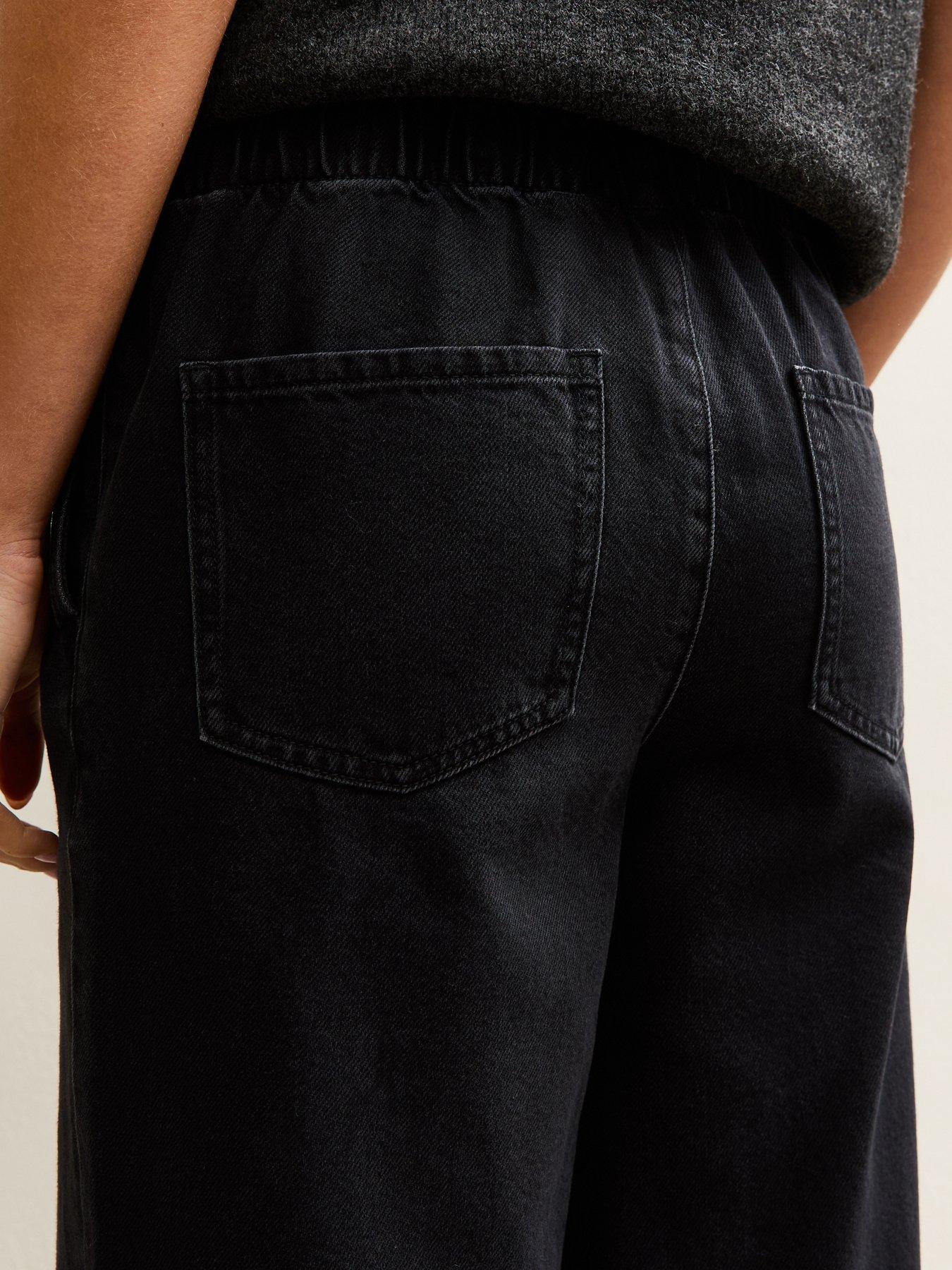 Image 6 of 6 of New Look Petite Black Pull On Wide Leg Jeans