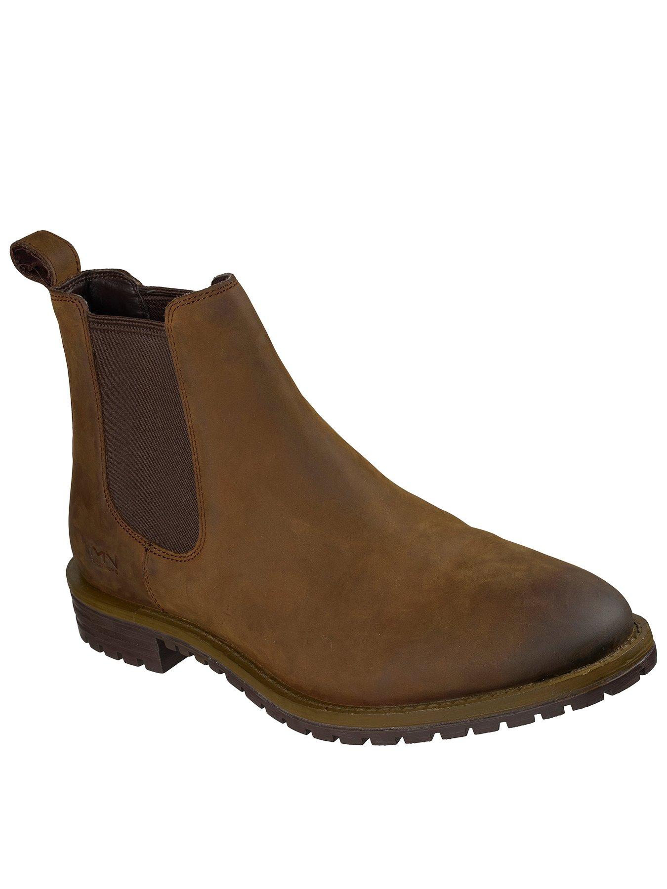 Skechers Men's Chelsea Leather Boots with Elastic Side Panels - Brown