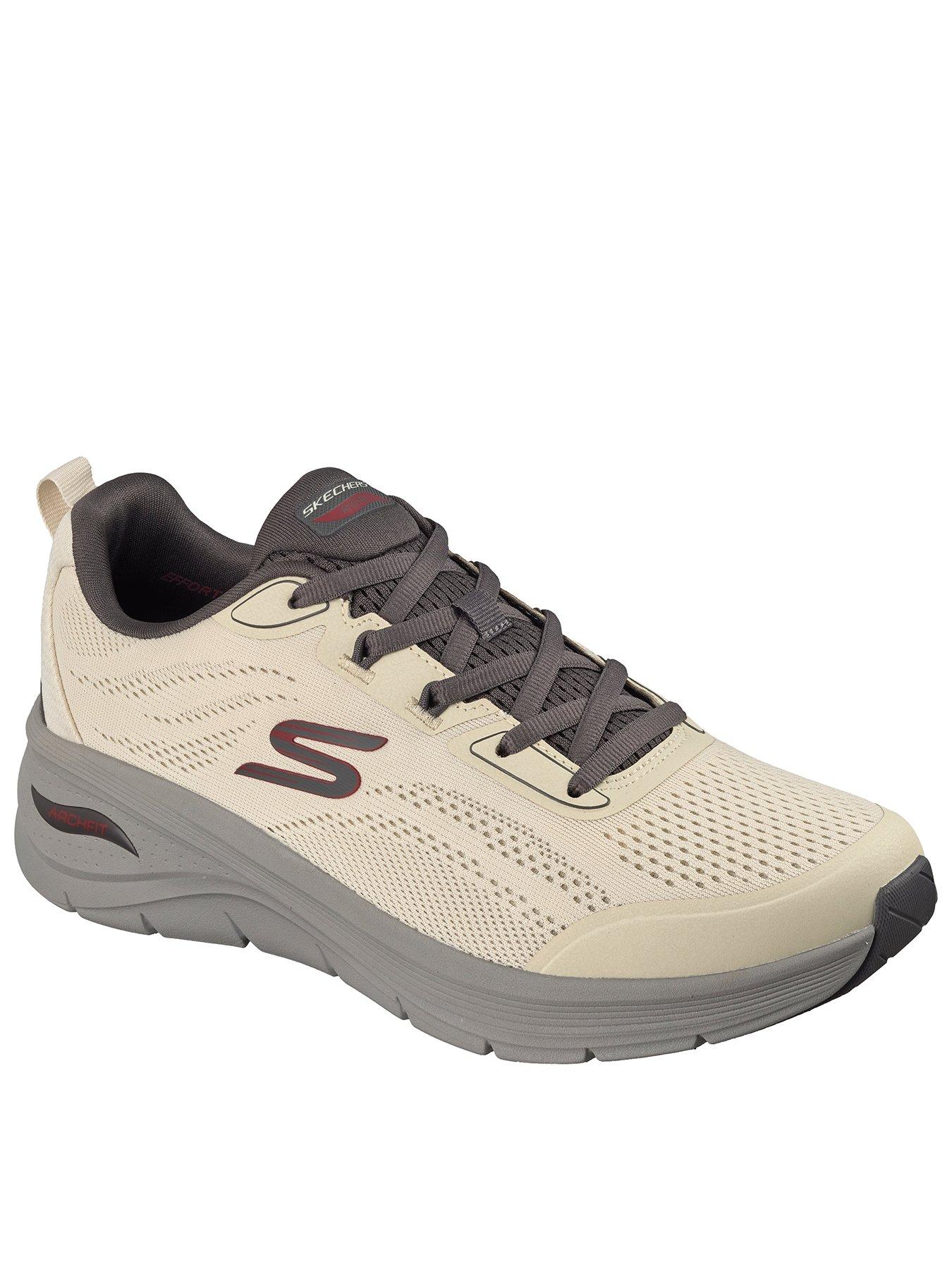 Skechers Arch Fit Mesh Lace Up Trainers - Natural