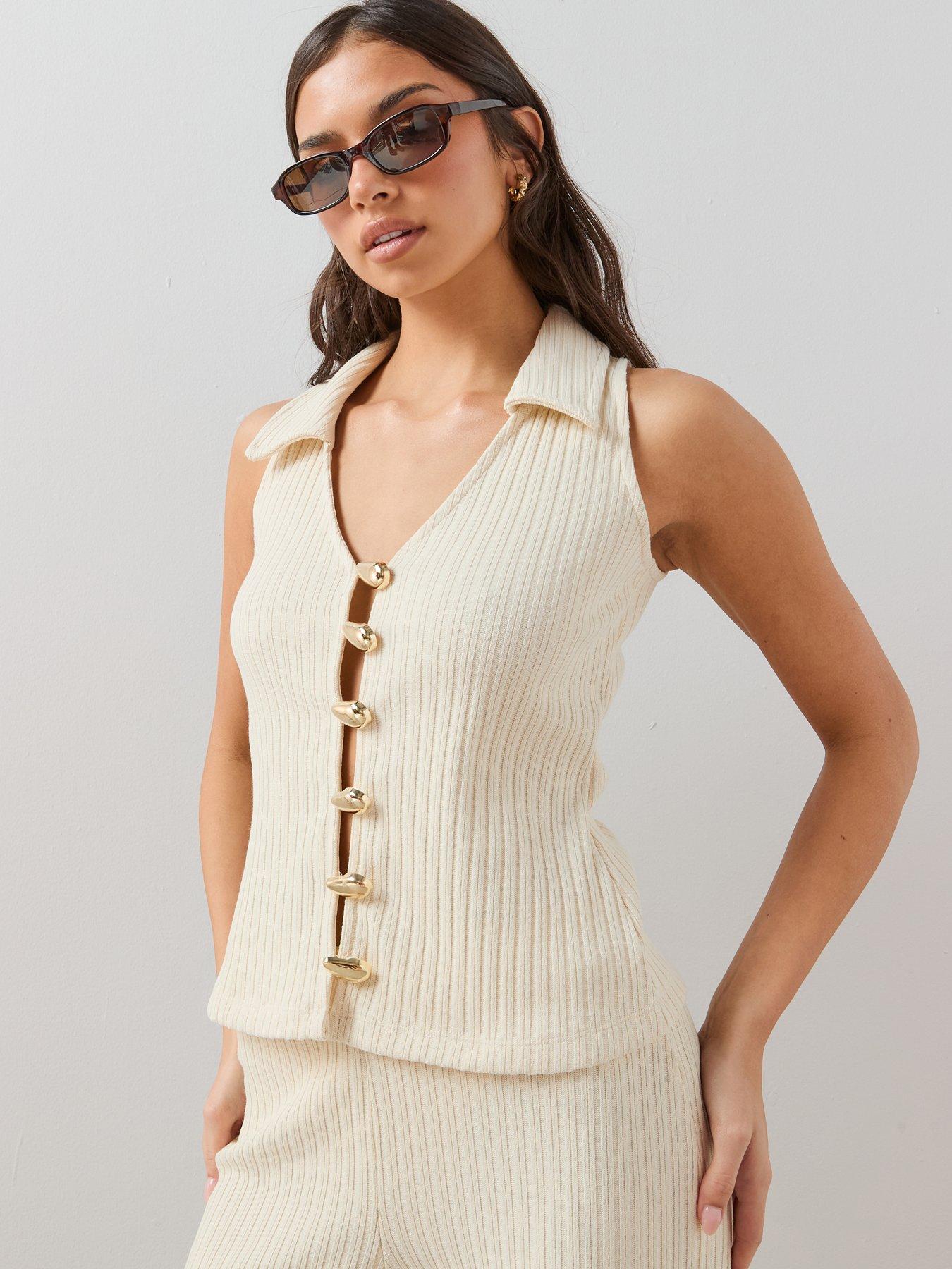 The Very Collection Textured Rib Button Up Co Ord Top - Cream