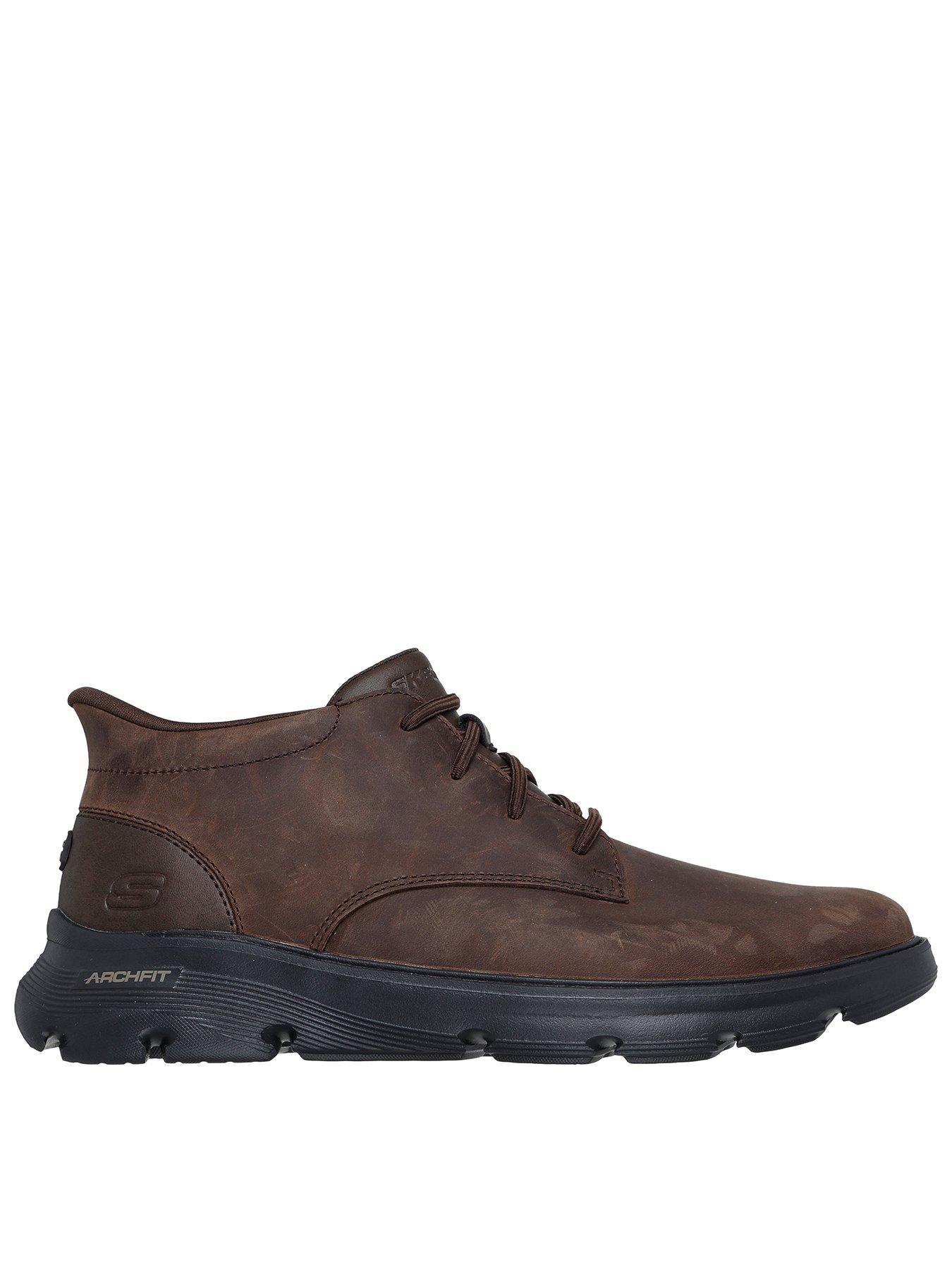 Skechers Arch Fit Lace Up Leather Boots - Brown