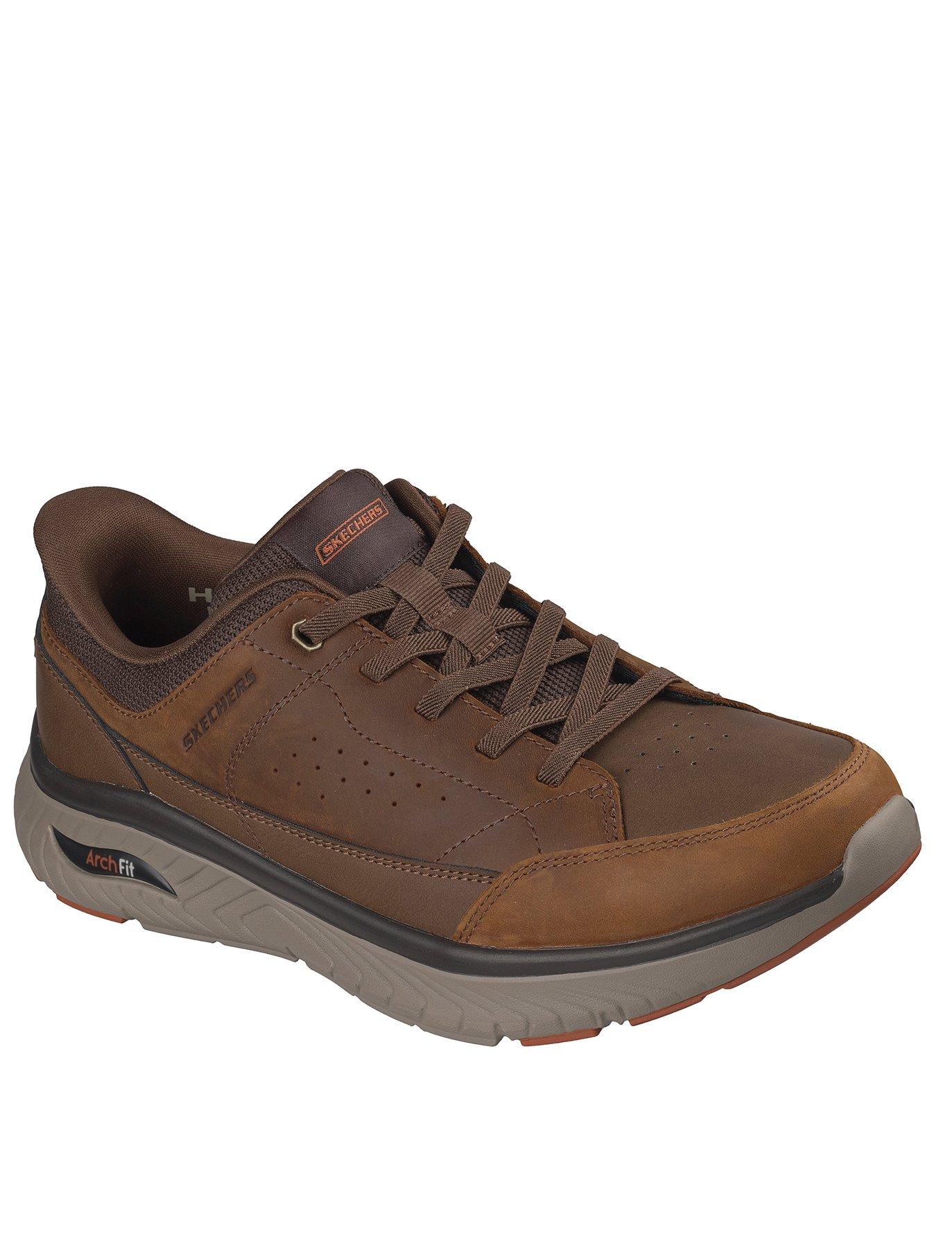 Skechers Men's Arch Fit Crosser Leather Slip Ins with Bungee Lace Detail - Brown