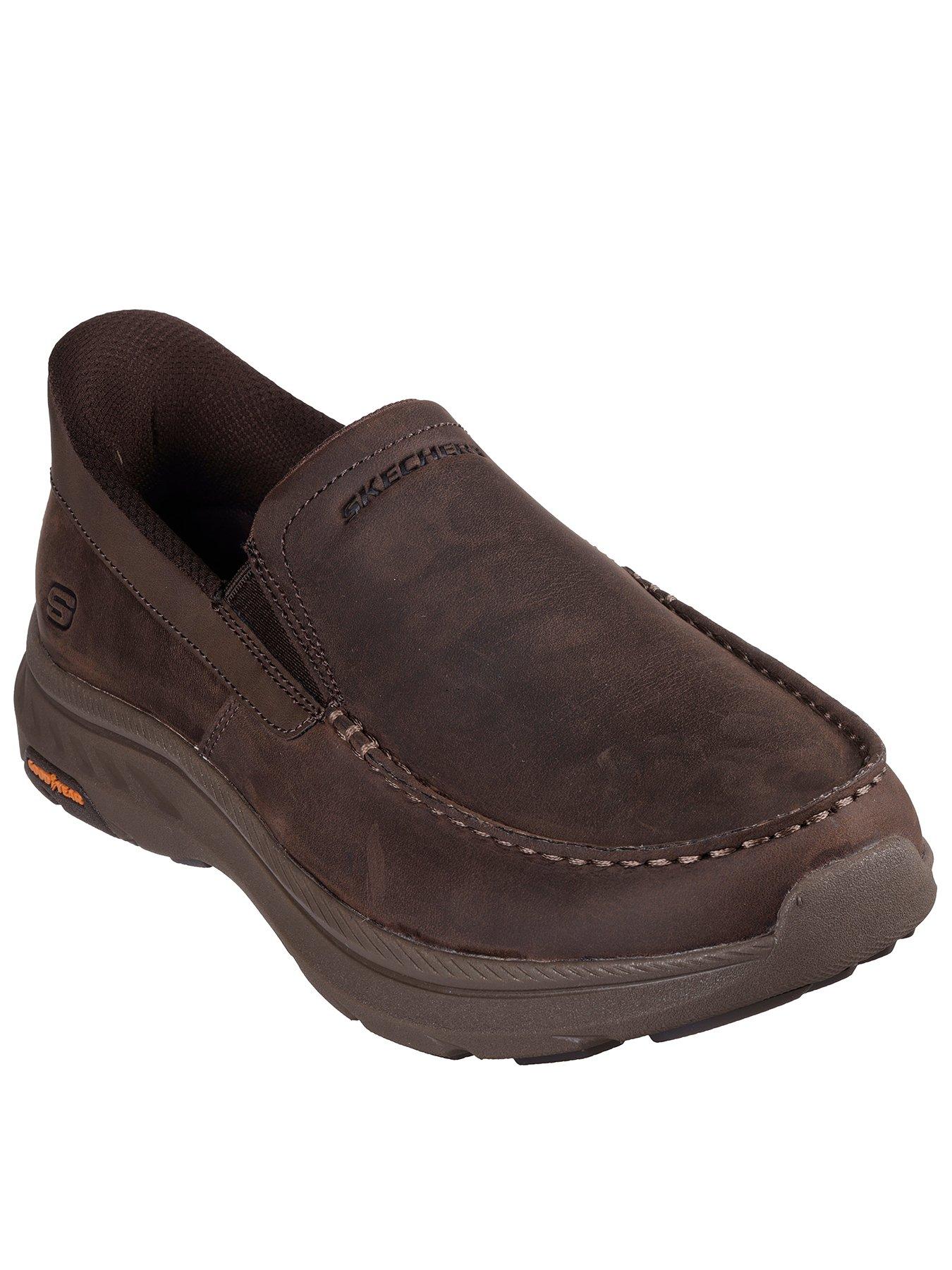 Skechers Men's Pollard Dual Gore Leather Moc Toe Slip On Loafers - Brown