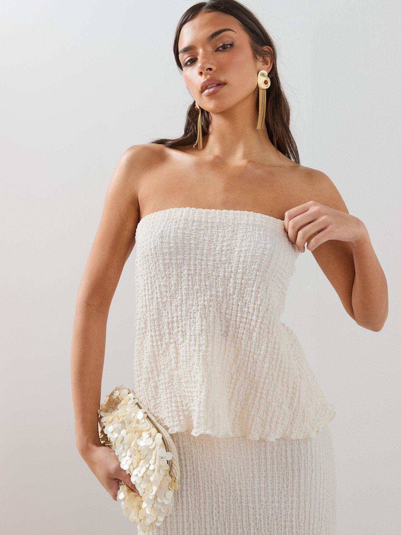 The Very Collection Bandeau Textured Top - Cream