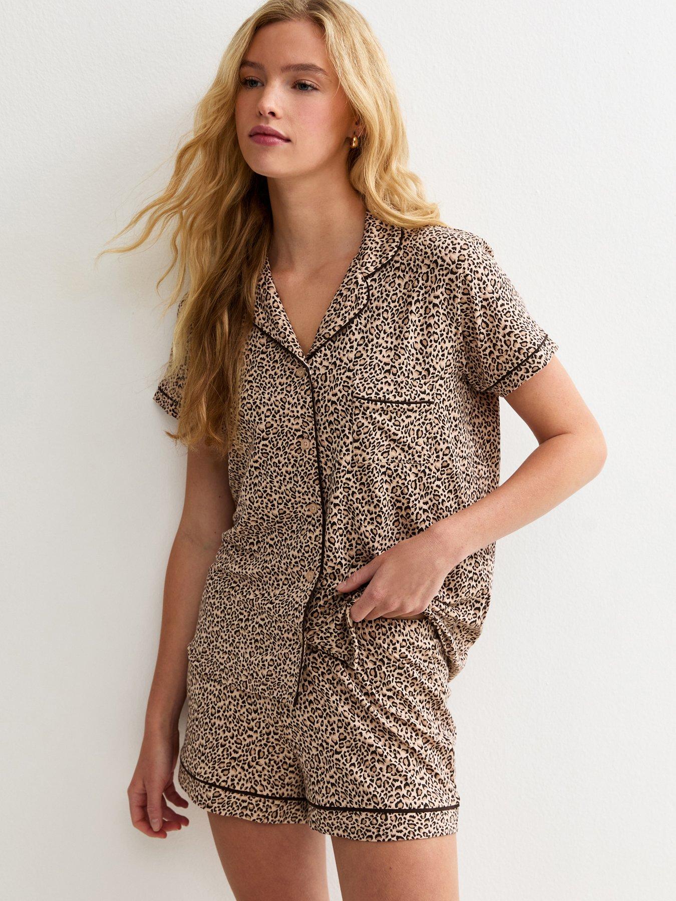 New Look Jersey Animal Print Shirt And Shorts Pyjama Set - Brown