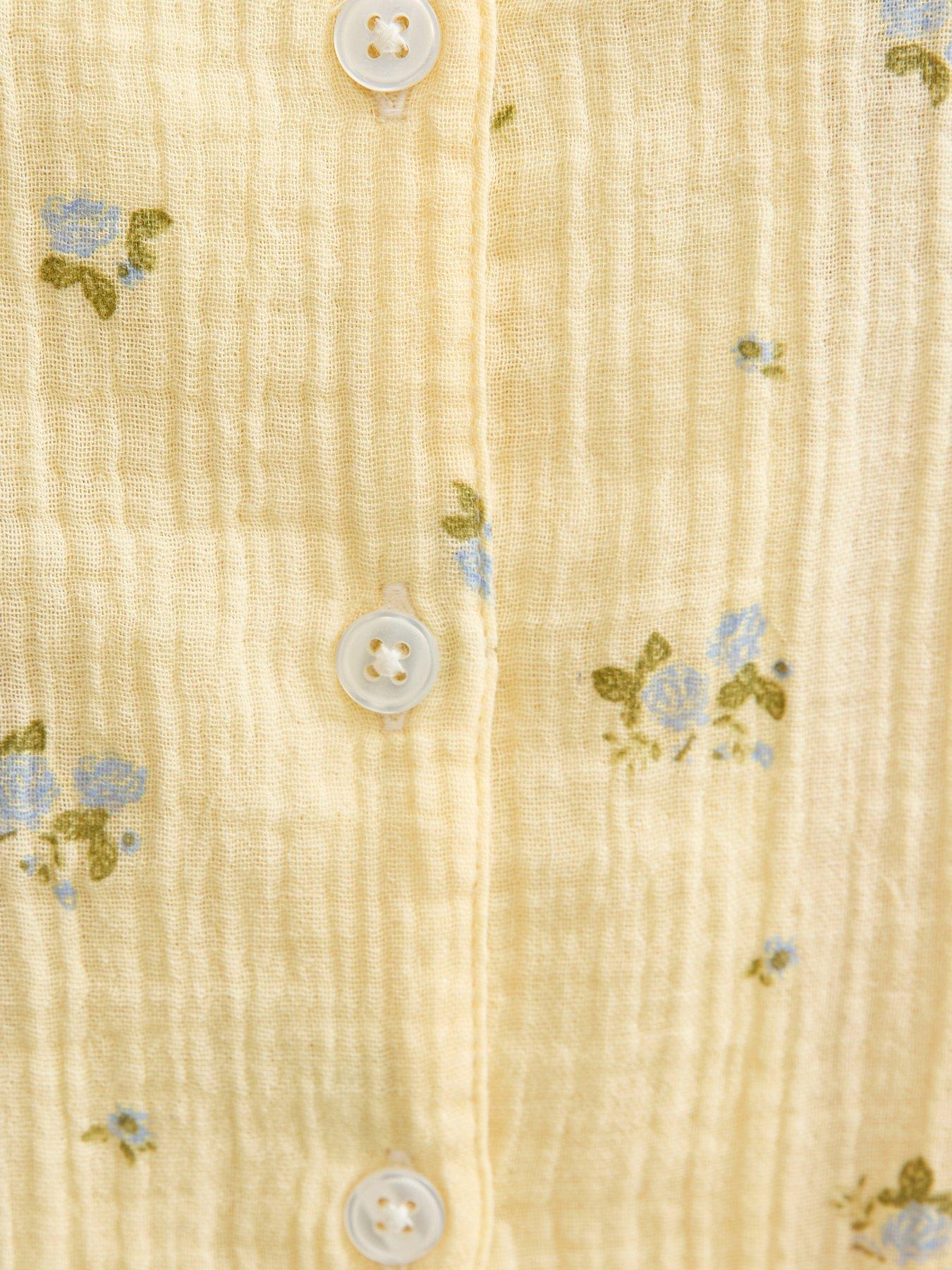 Image 5 of 5 of New Look Crinkled Cotton Floral Shirt And Shorts Pyjama Set - Yellow