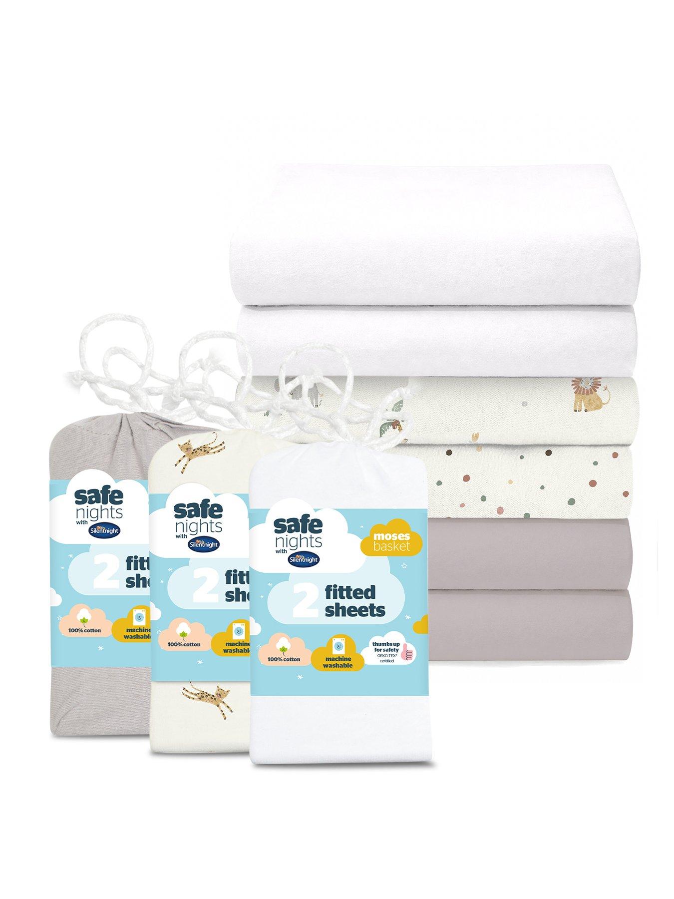 Silentnight Silentnight Safe Nights Fitted Sheet - Moses Basket - Grey, Safari Print and White - 6 Pack Bundle (3 x 2 packs)