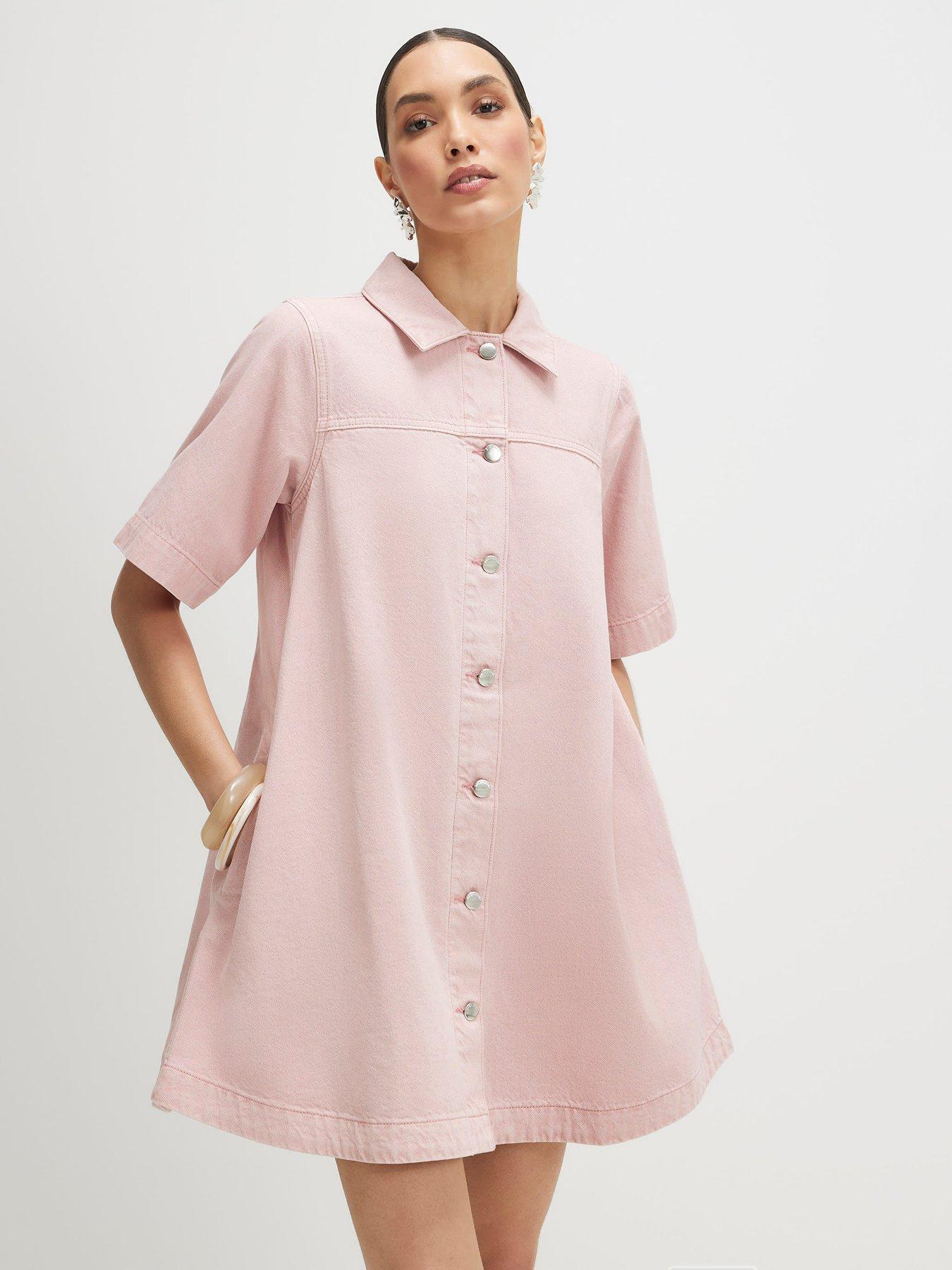 River Island Solero Sl Button Through Dress - Pink