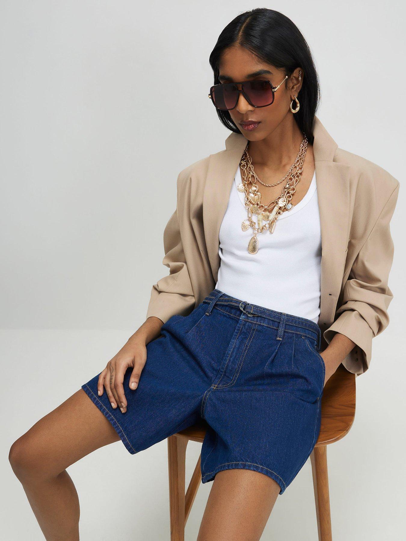 Image 1 of 5 of River Island Belted Waist Tailored Short - Blue